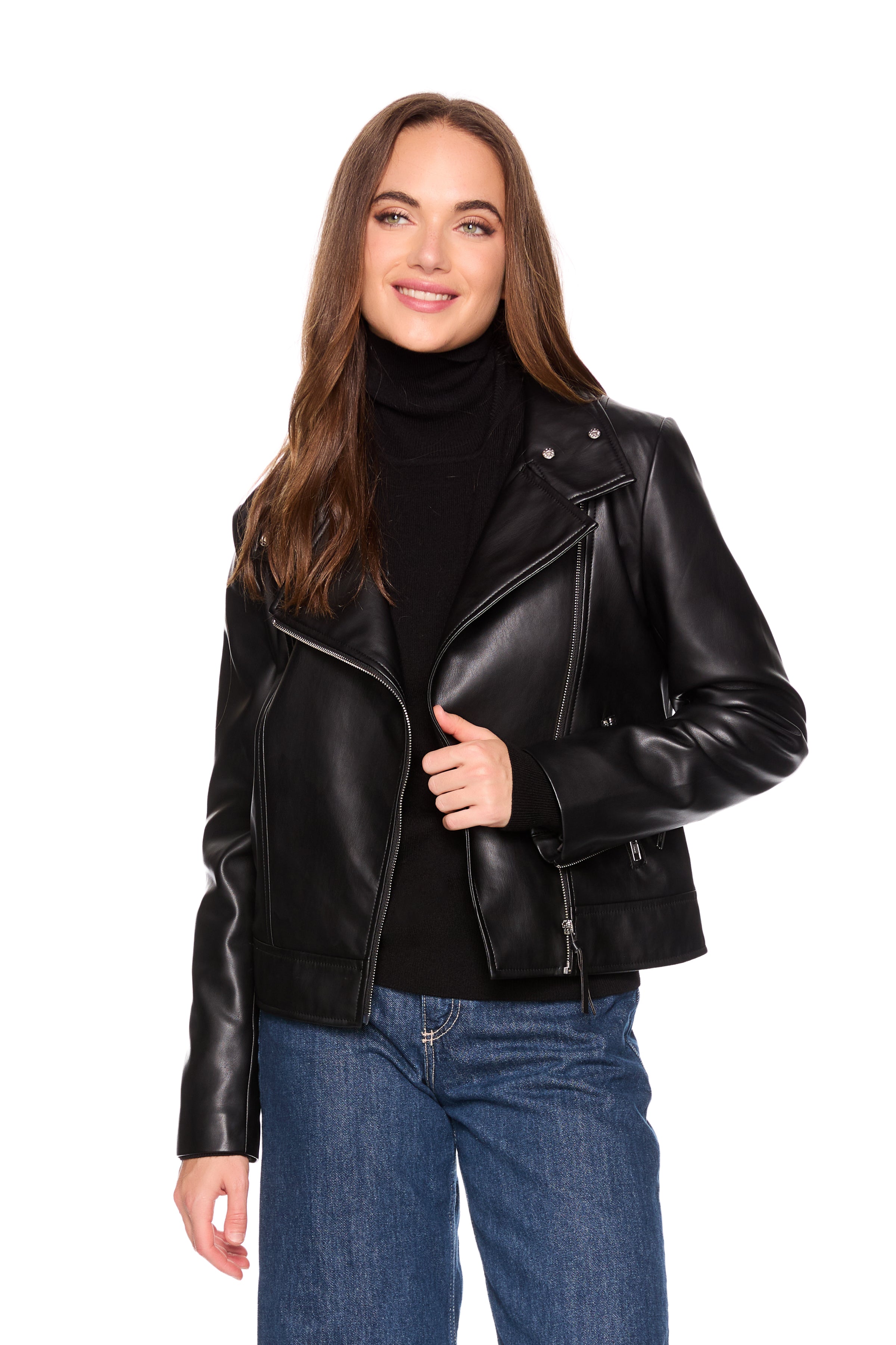 faux leather moto jacket black