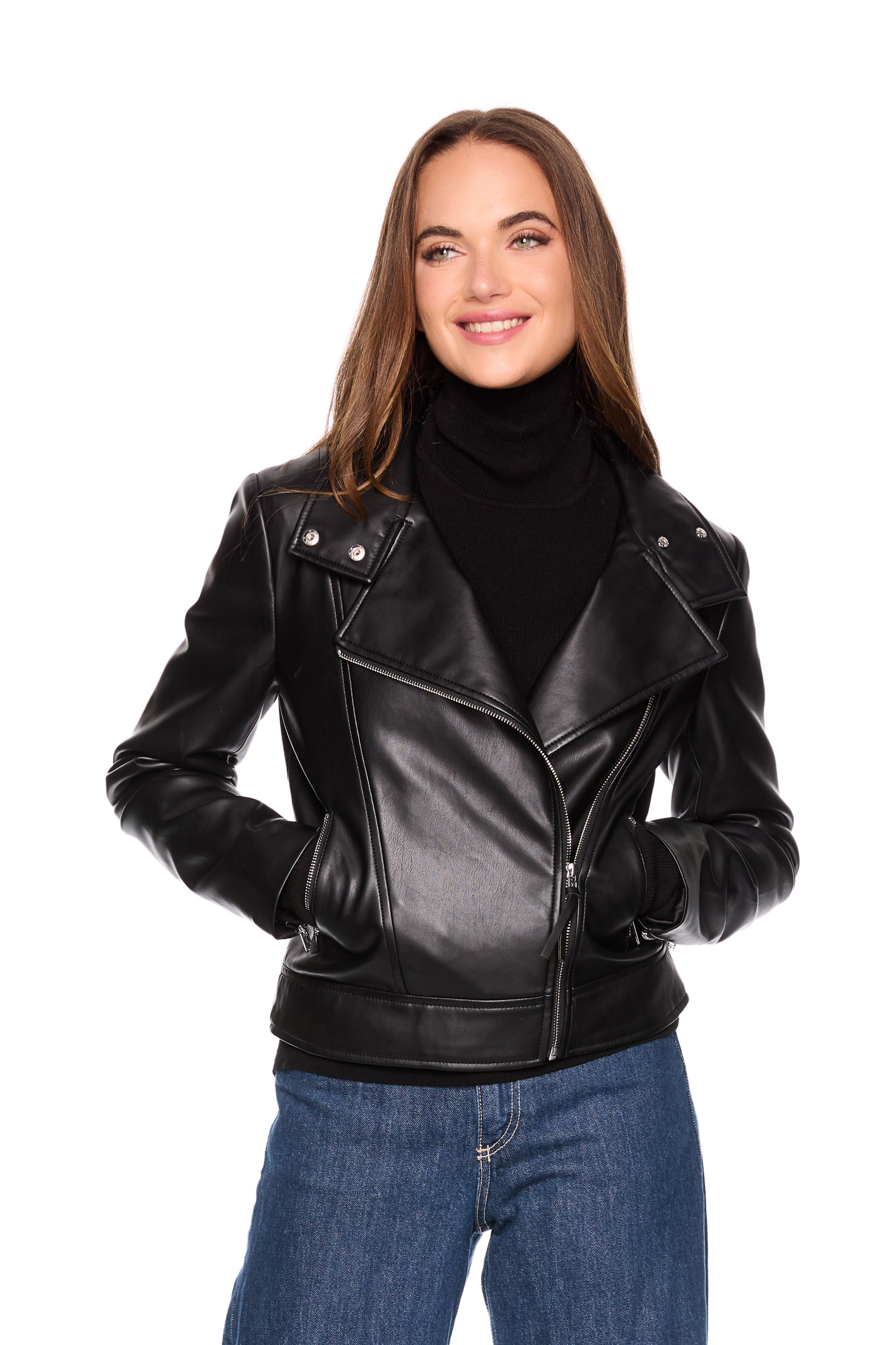 faux leather moto jacket black