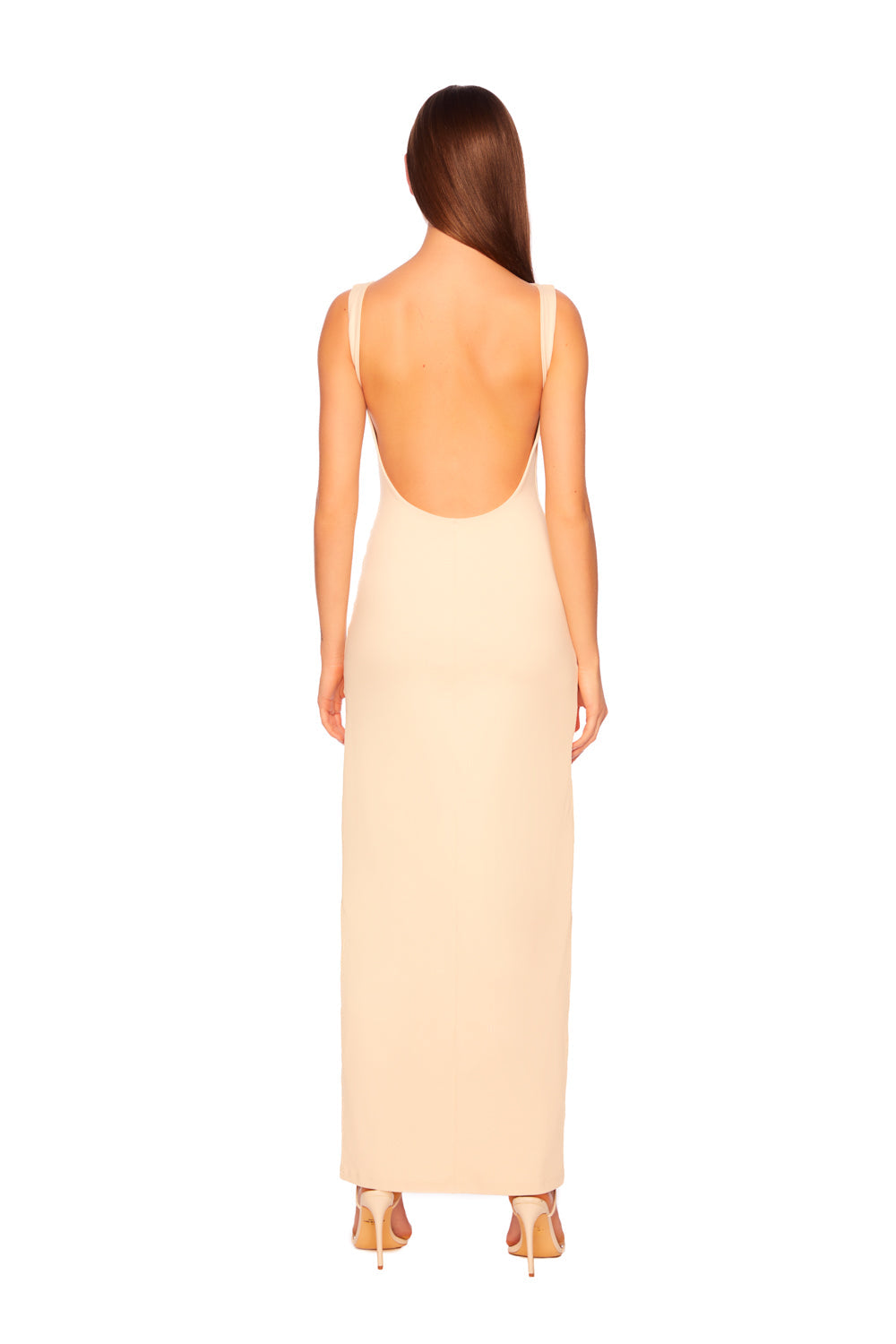 low back tank slit dress with attached bodysuit lining