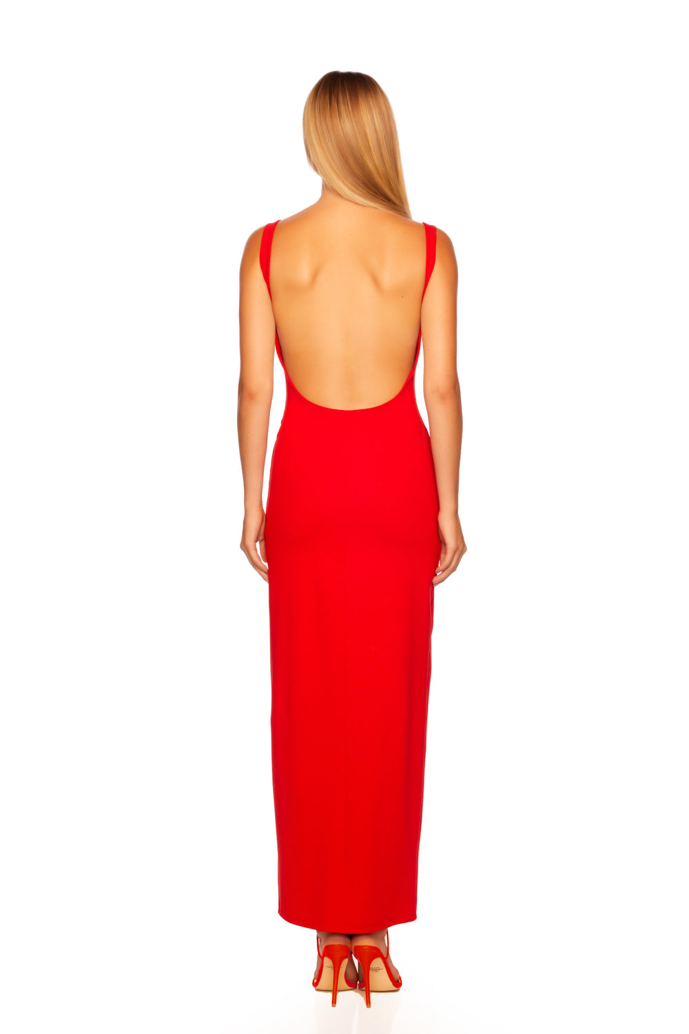 low back tank slit dress with attached bodysuit lining
