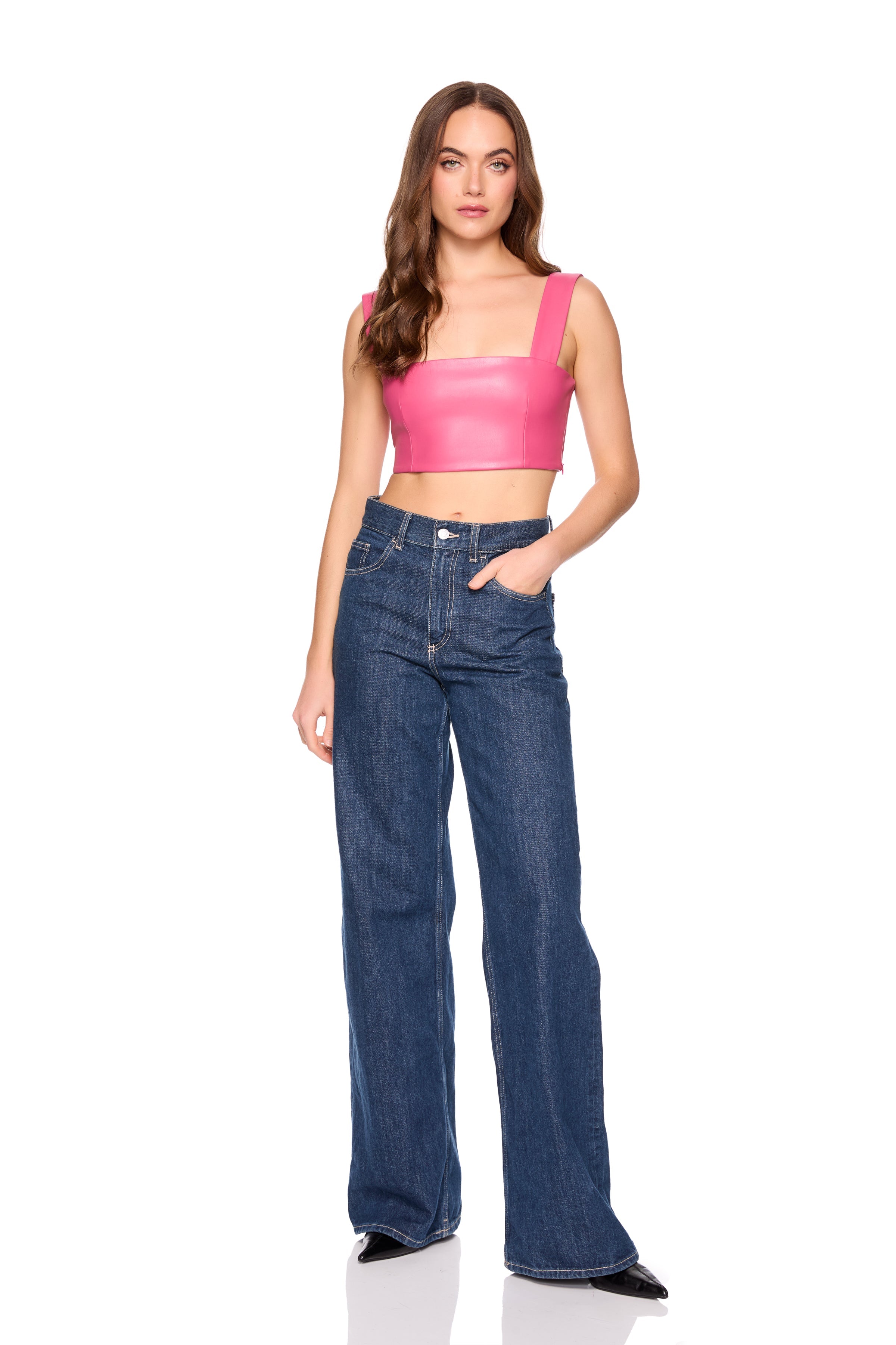 faux leather wide strap top