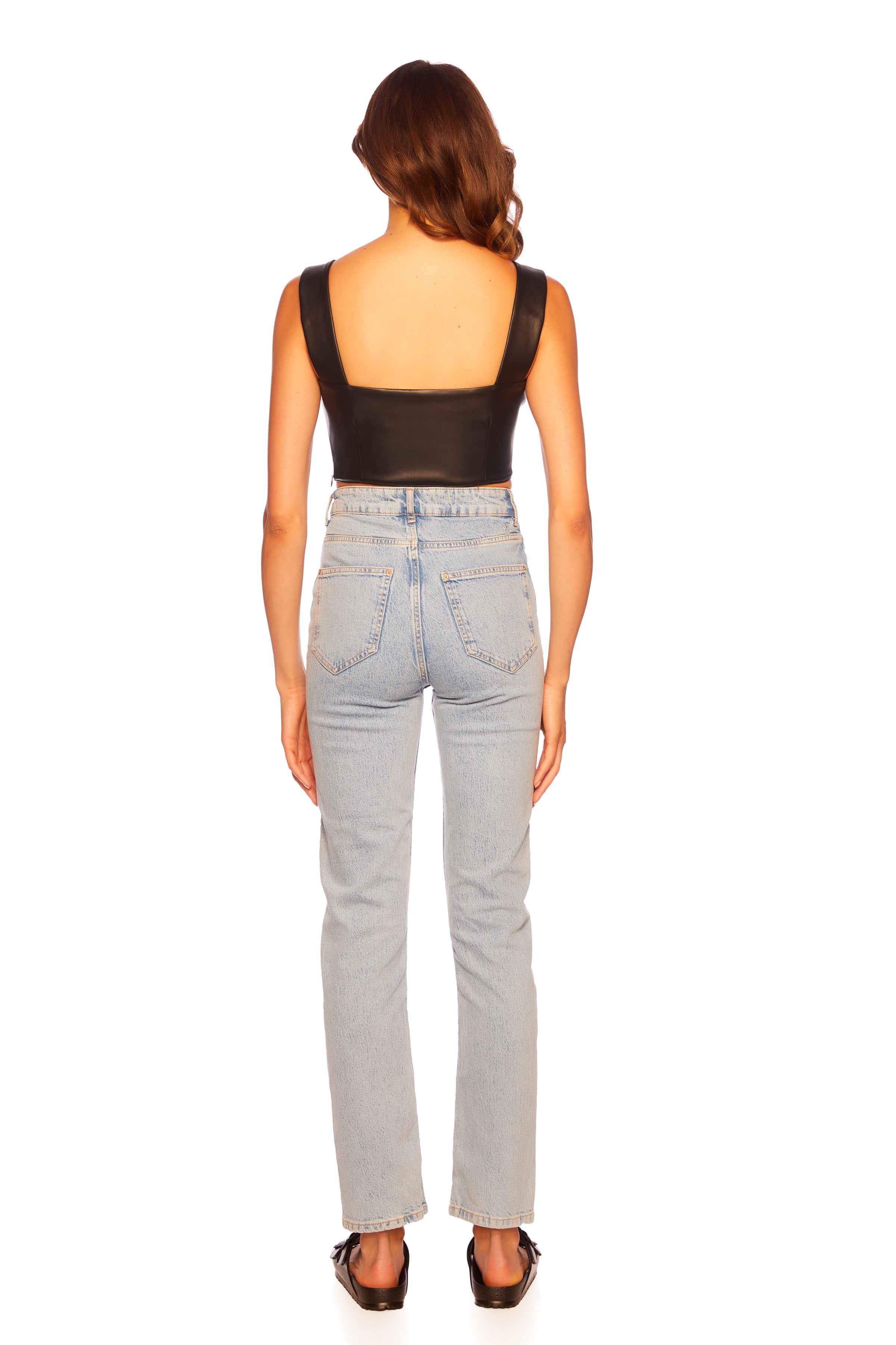 faux leather wide strap top