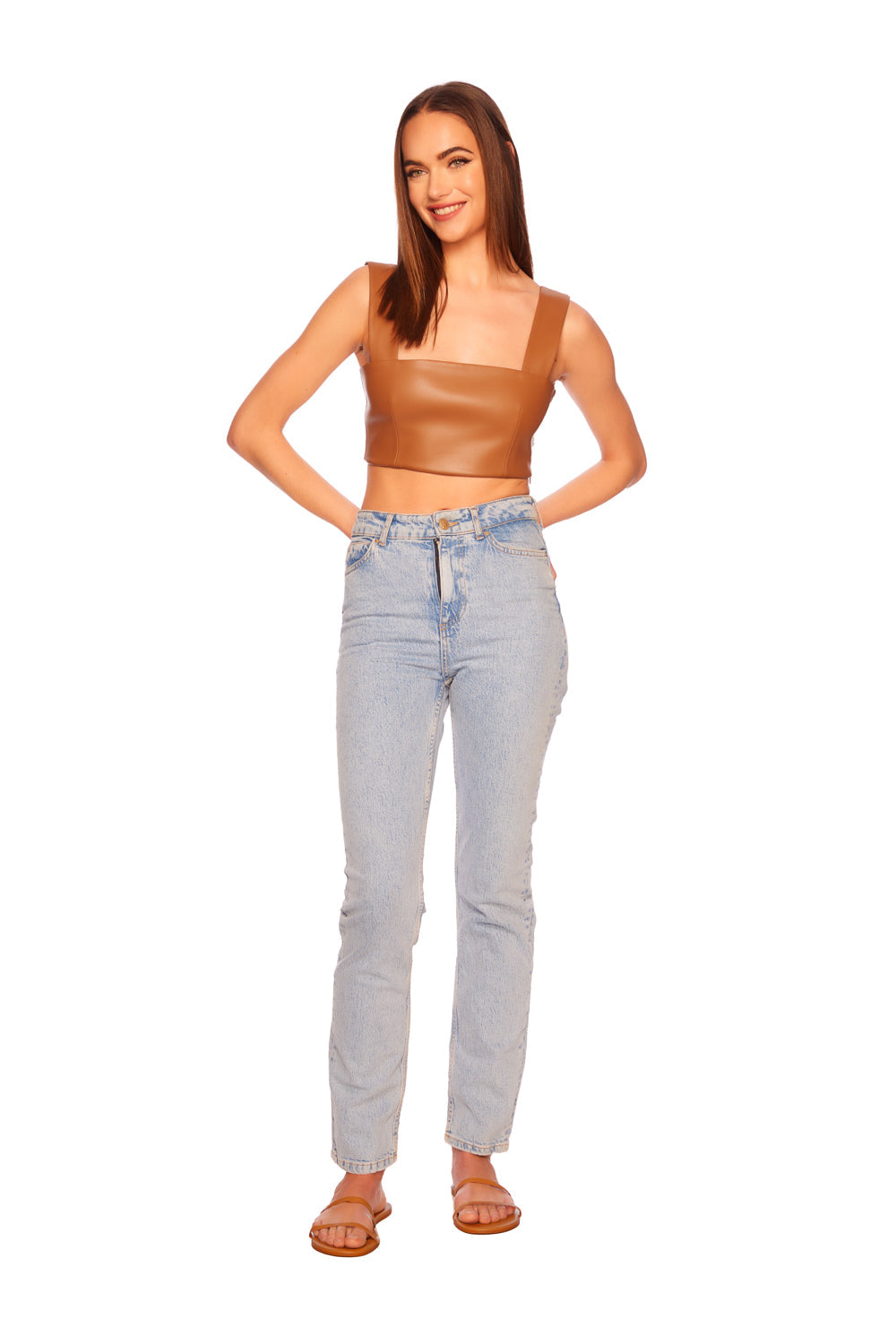 faux leather wide strap top