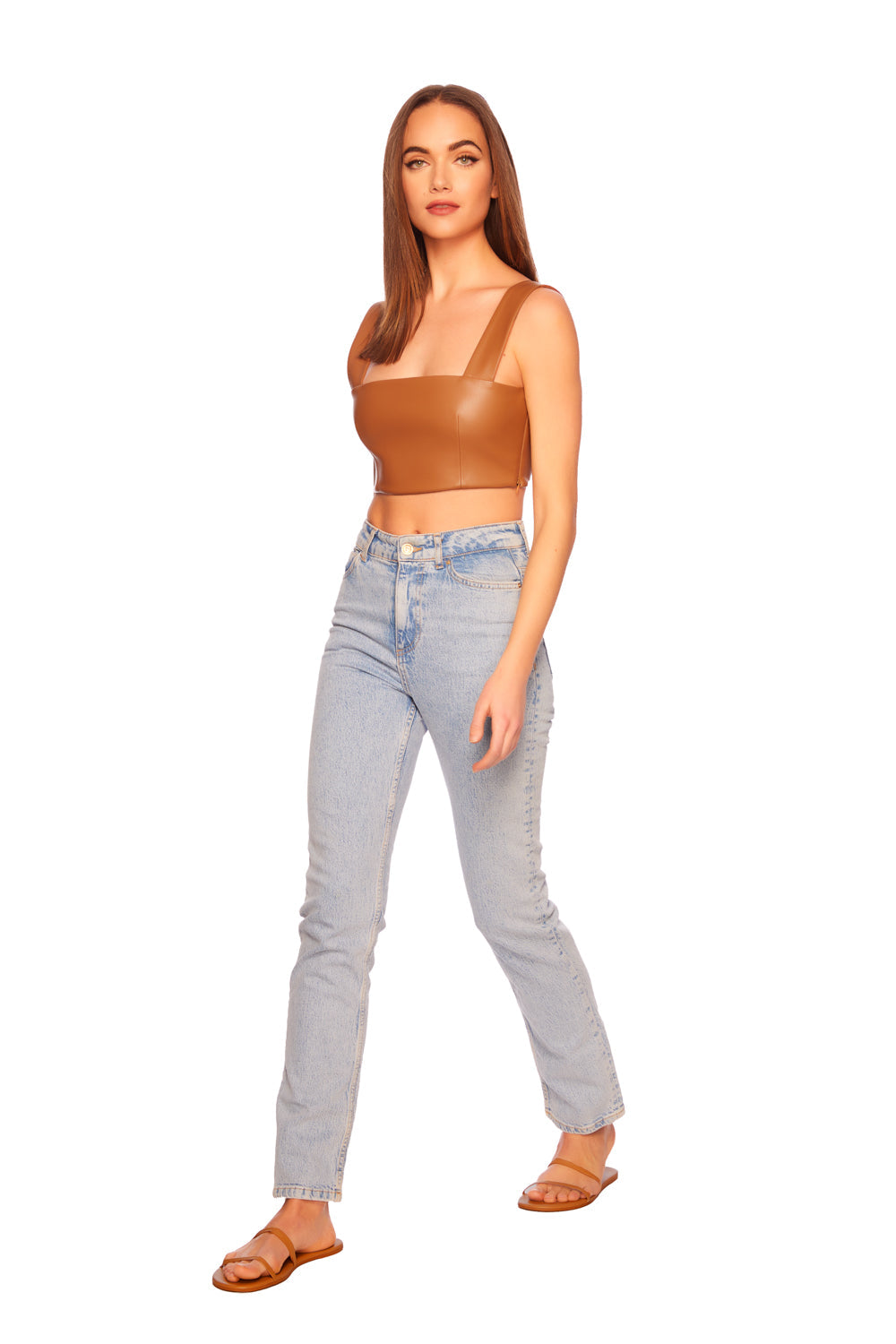 faux leather wide strap top