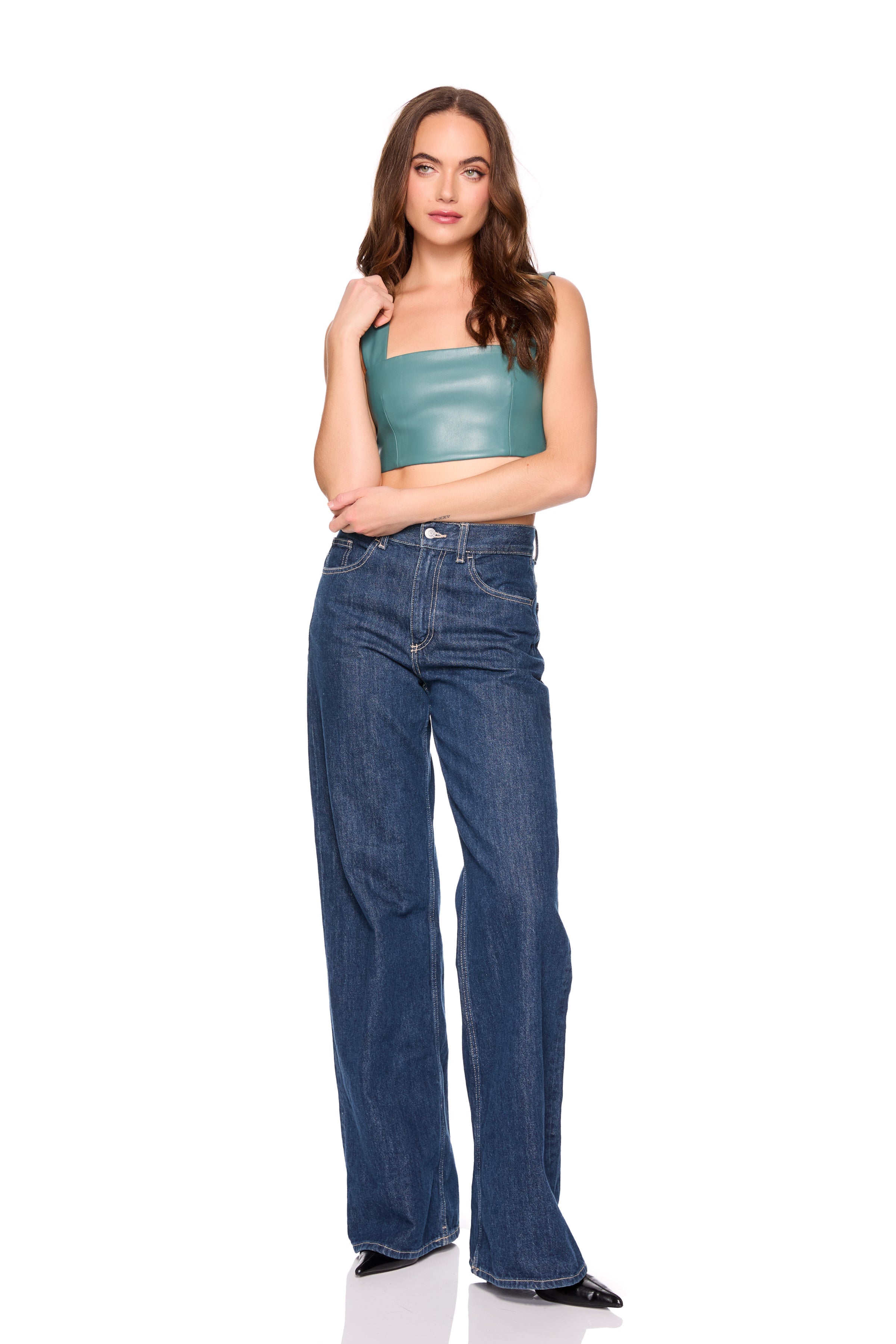 faux leather wide strap top