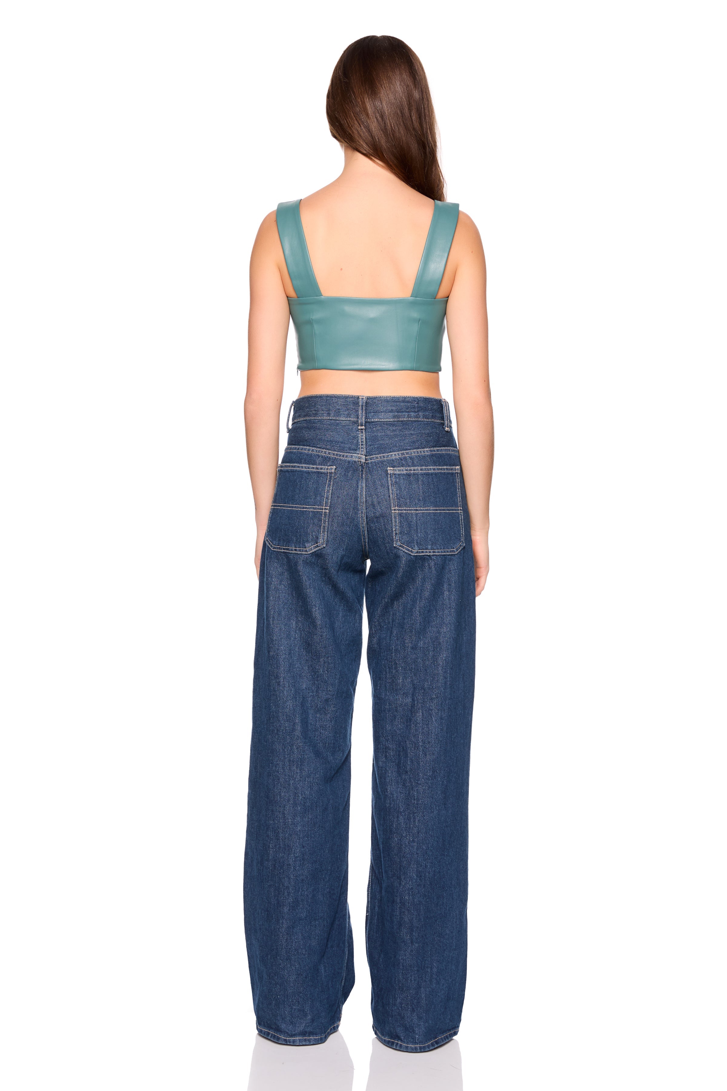 faux leather wide strap top