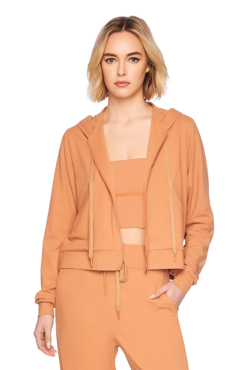 crop zip hoodie caramel