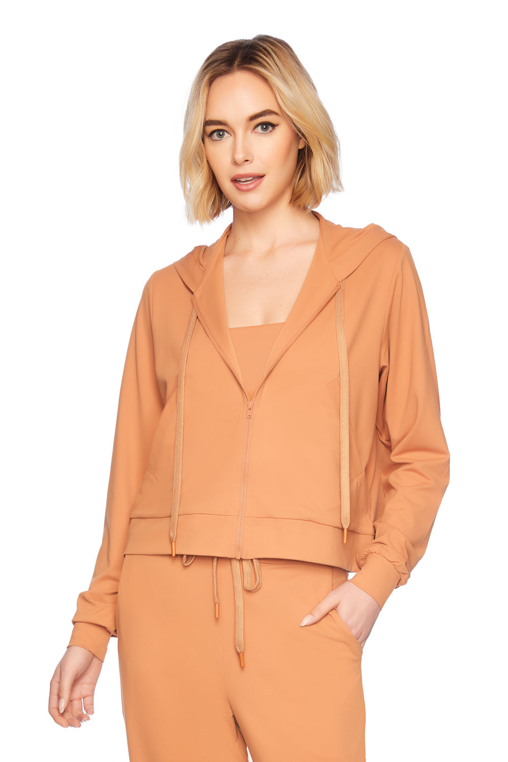 crop zip hoodie caramel