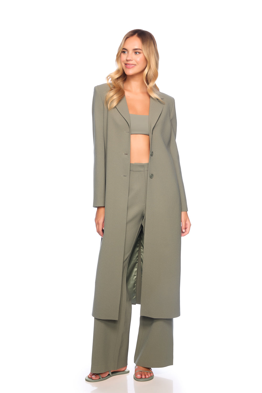 pebble crepe long blazer slate