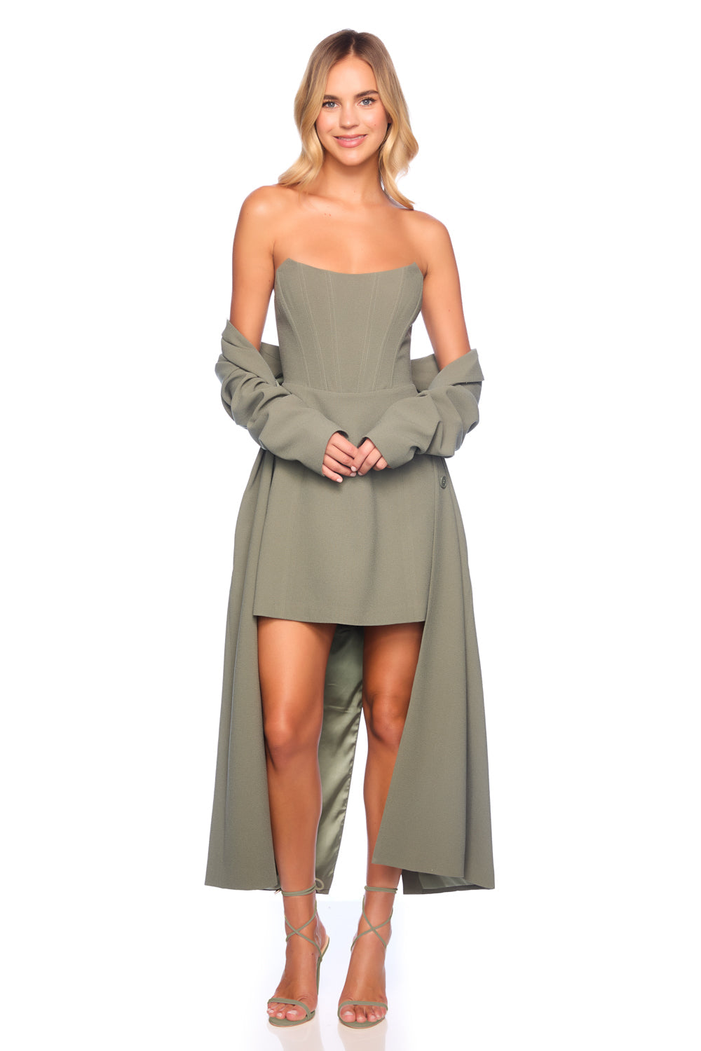 pebble crepe strapless corset dress