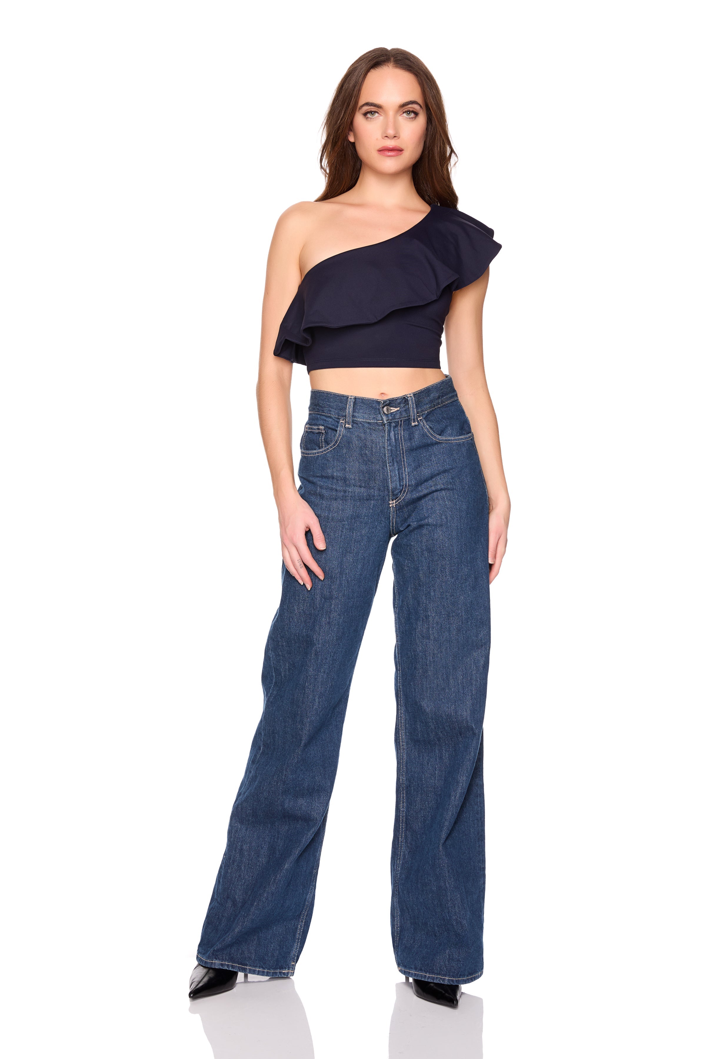 contrast flutter one shoulder top