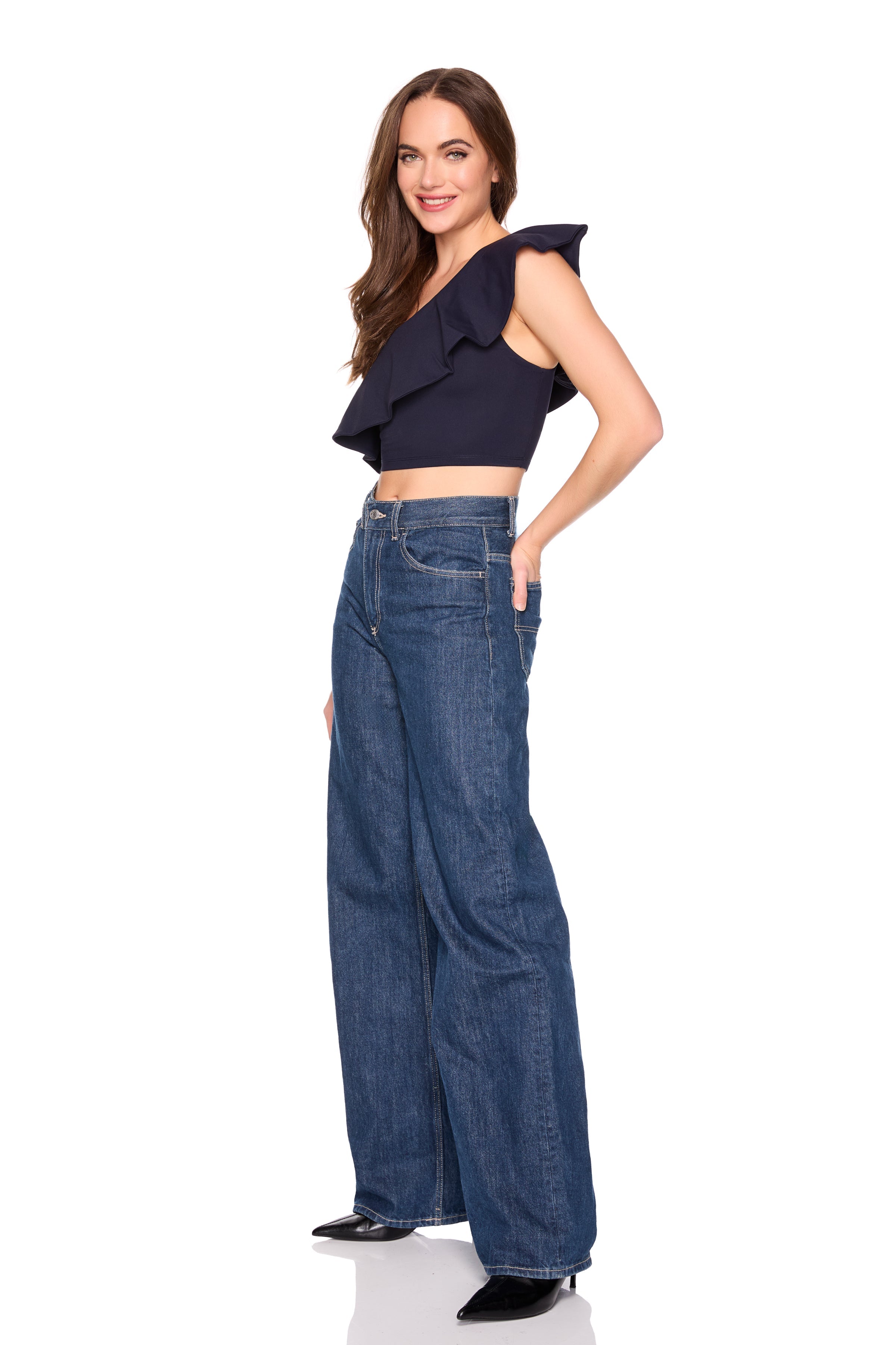 contrast flutter one shoulder top