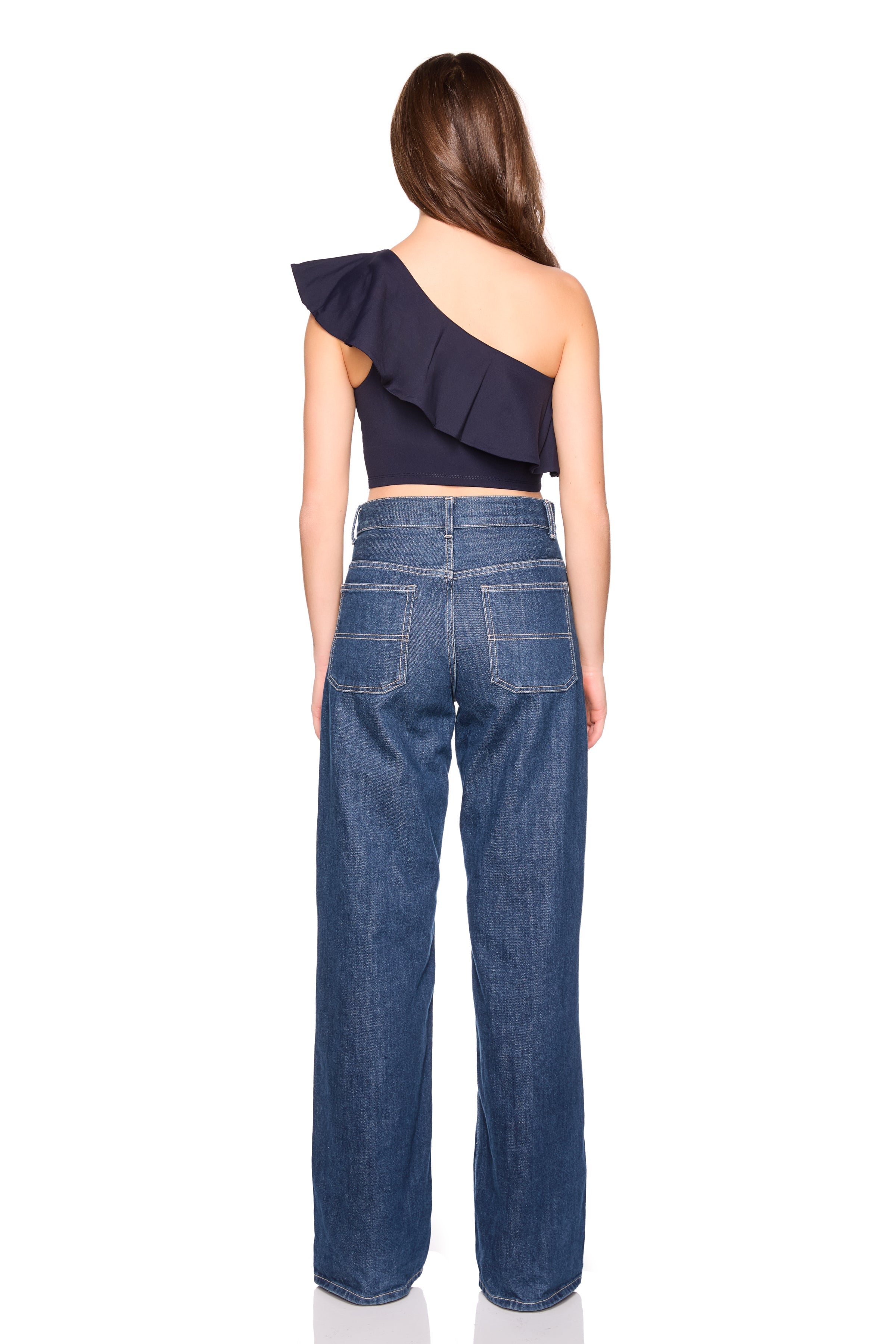 contrast flutter one shoulder top