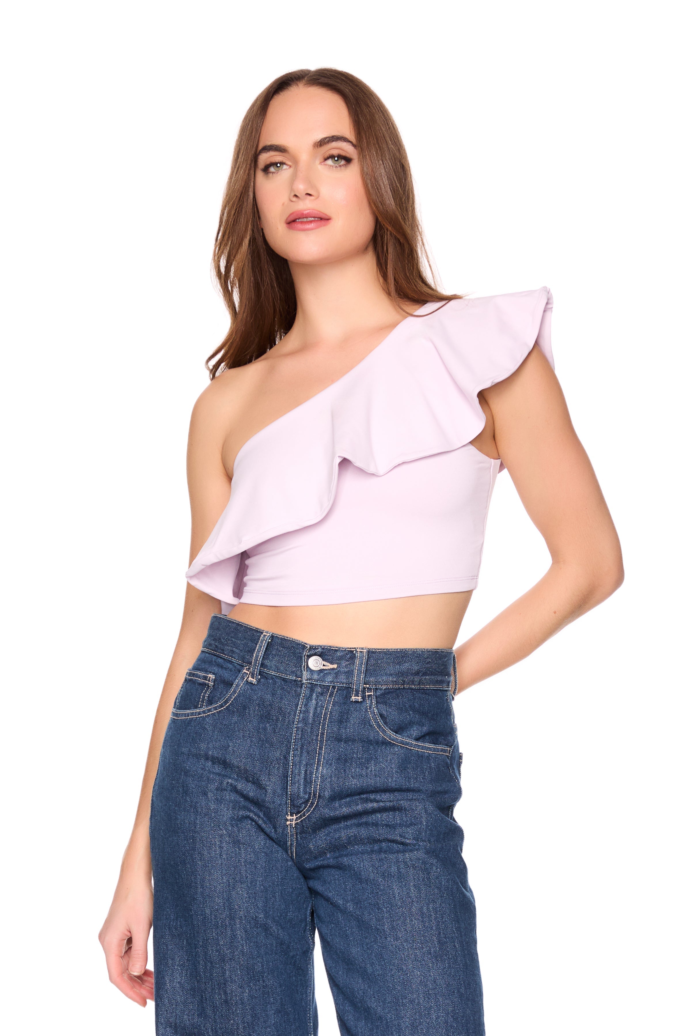 contrast flutter one shoulder top