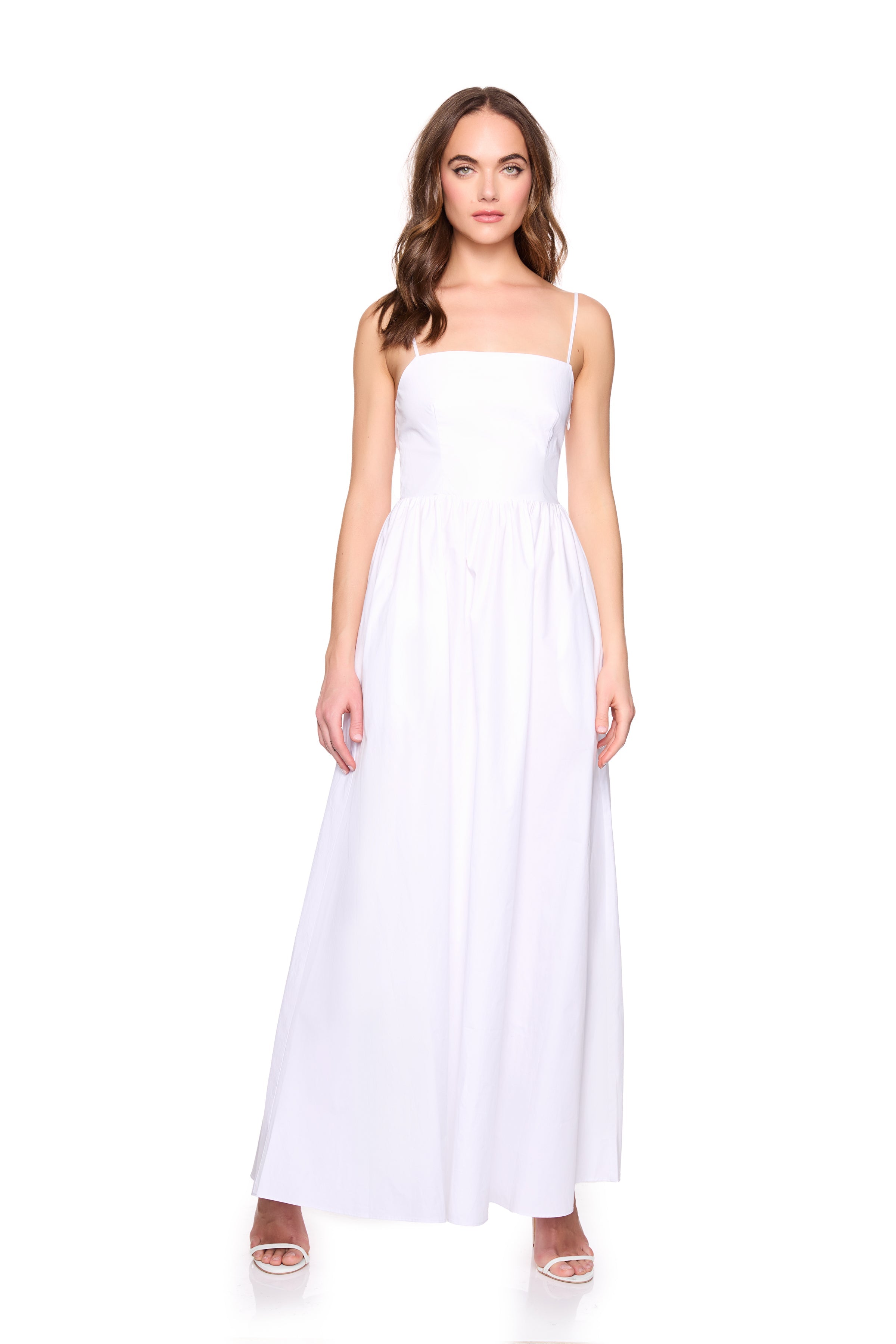 lace up back poplin maxi dress
