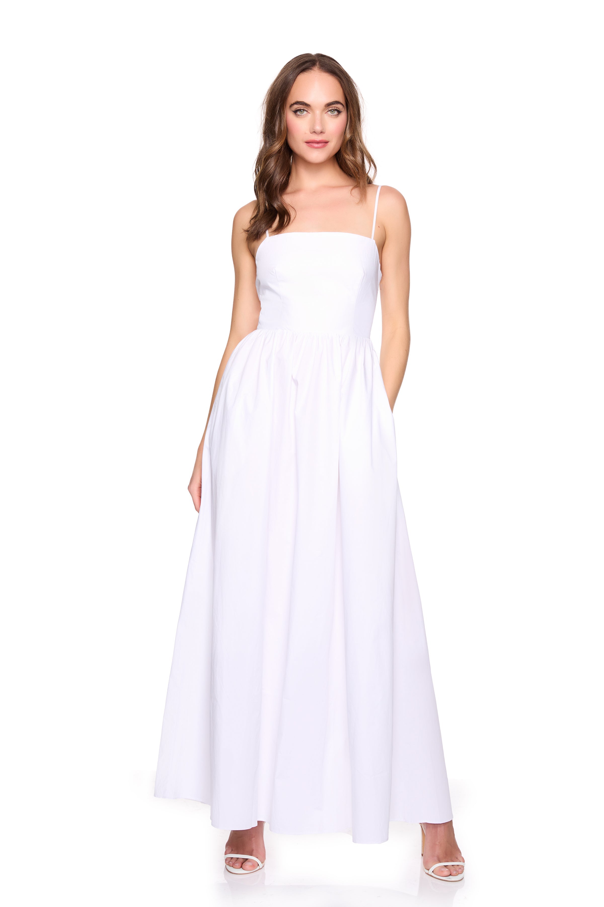 lace up back poplin maxi dress
