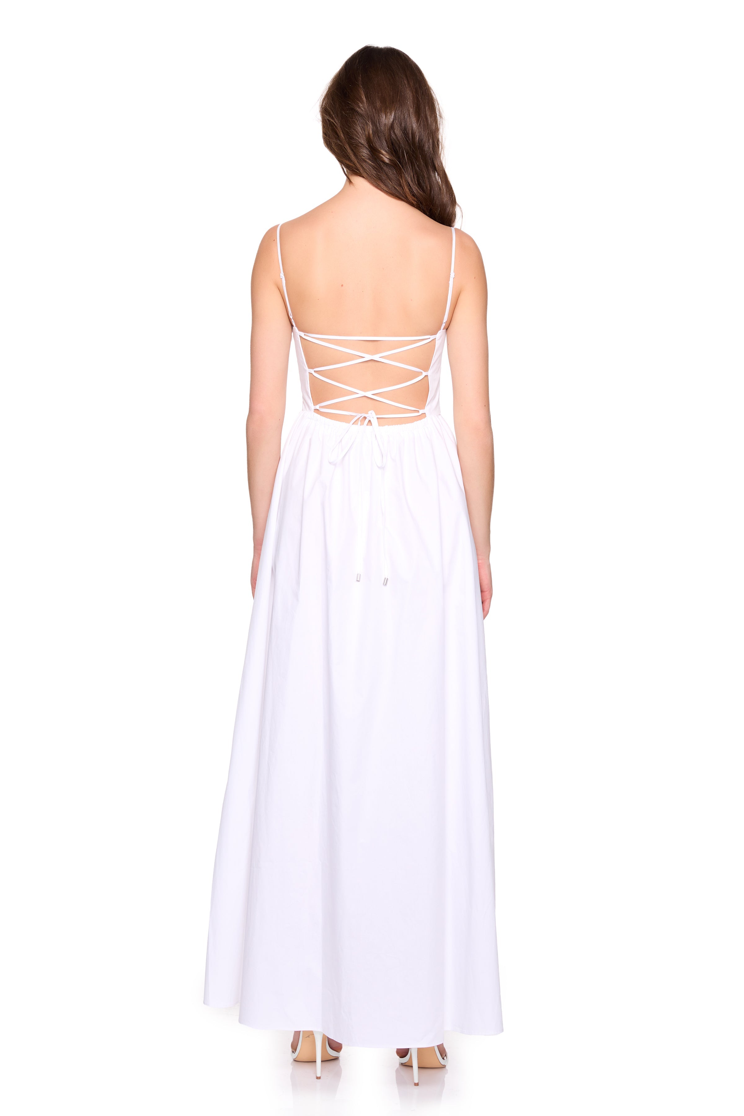 lace up back poplin maxi dress