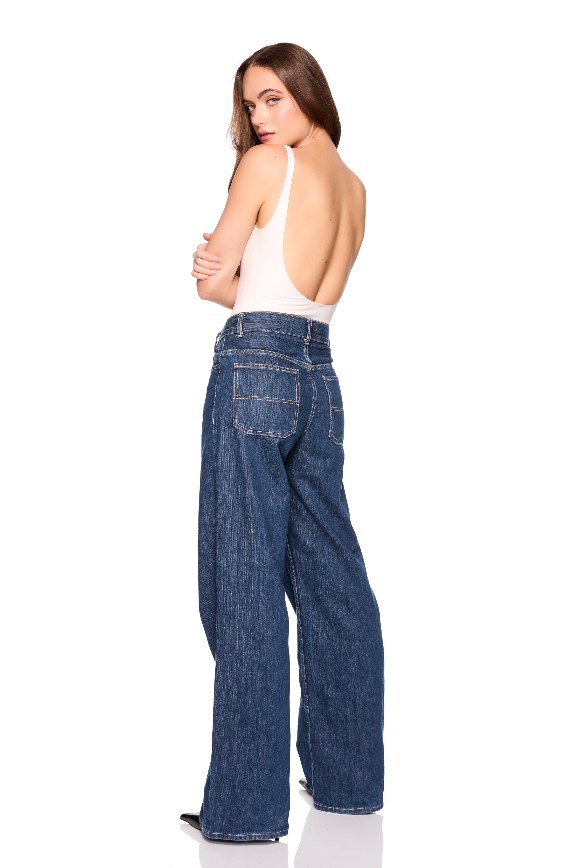 faux leather low back tank bodysuit blanched almond