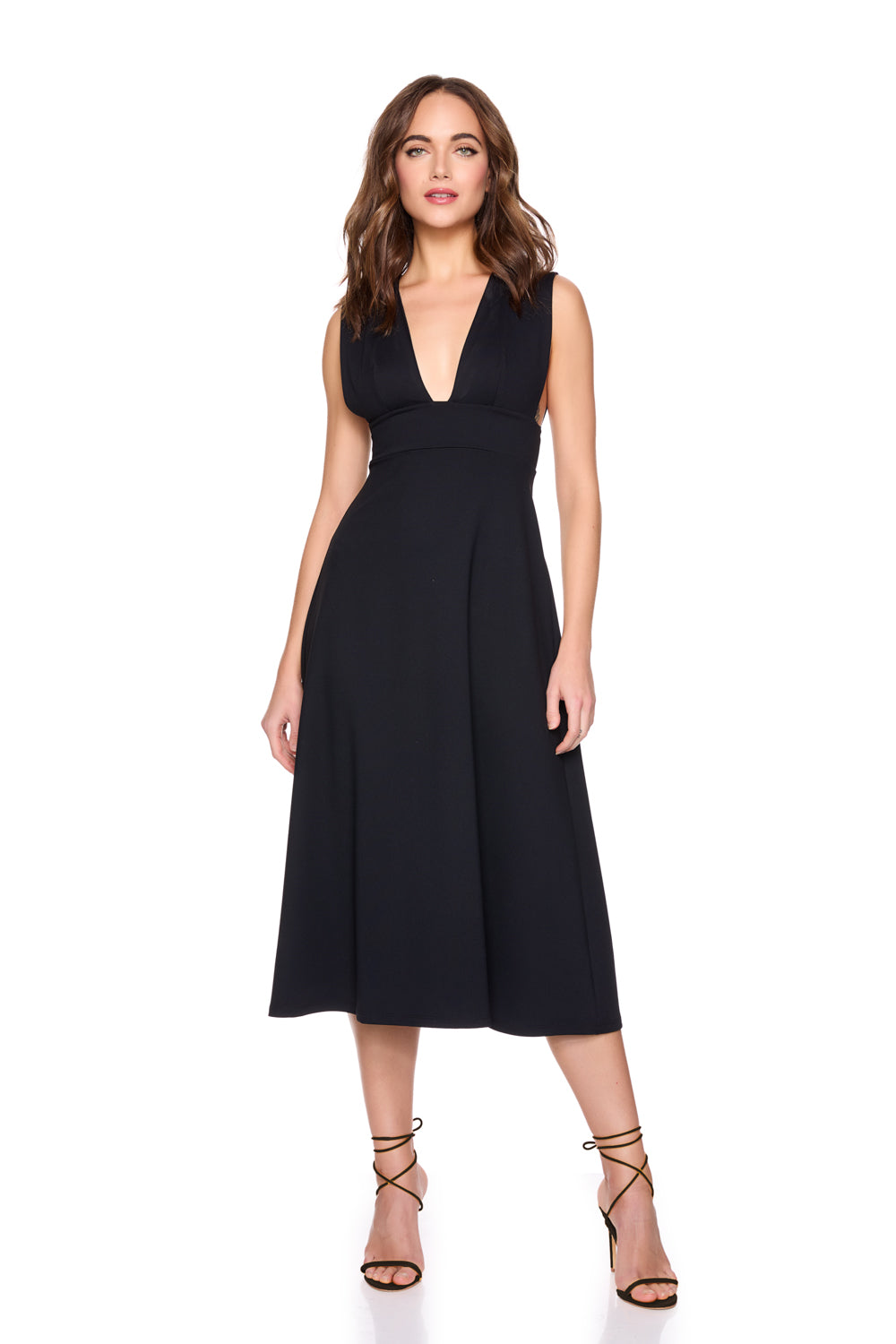 low front flared midi dress