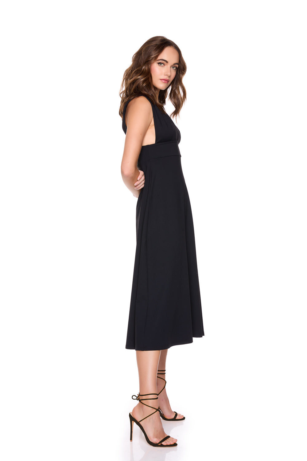 low front flared midi dress