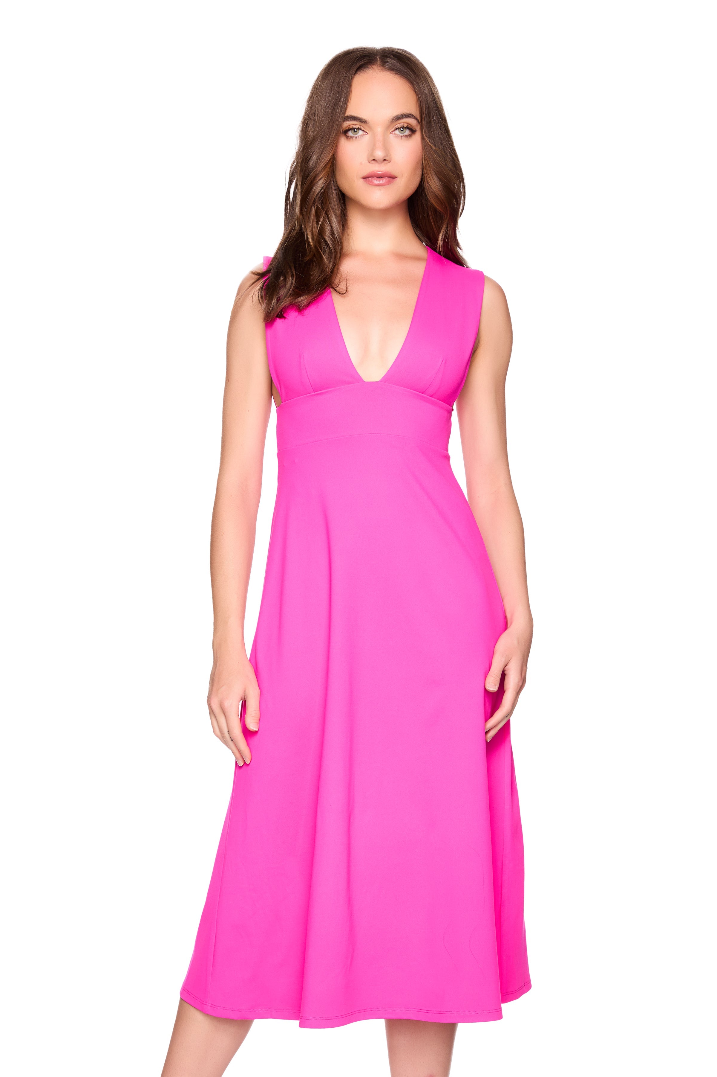 low front flared midi dress