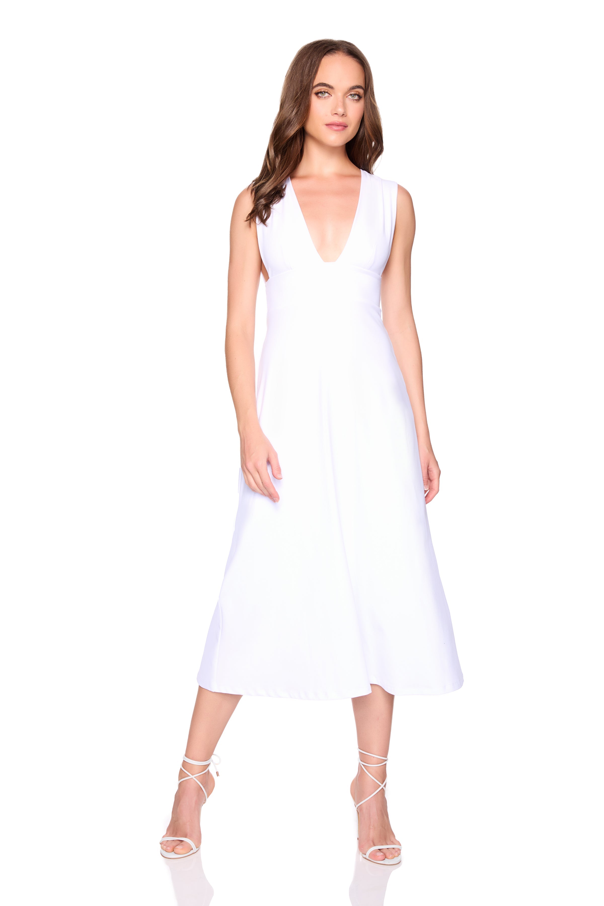 low front flared midi dress