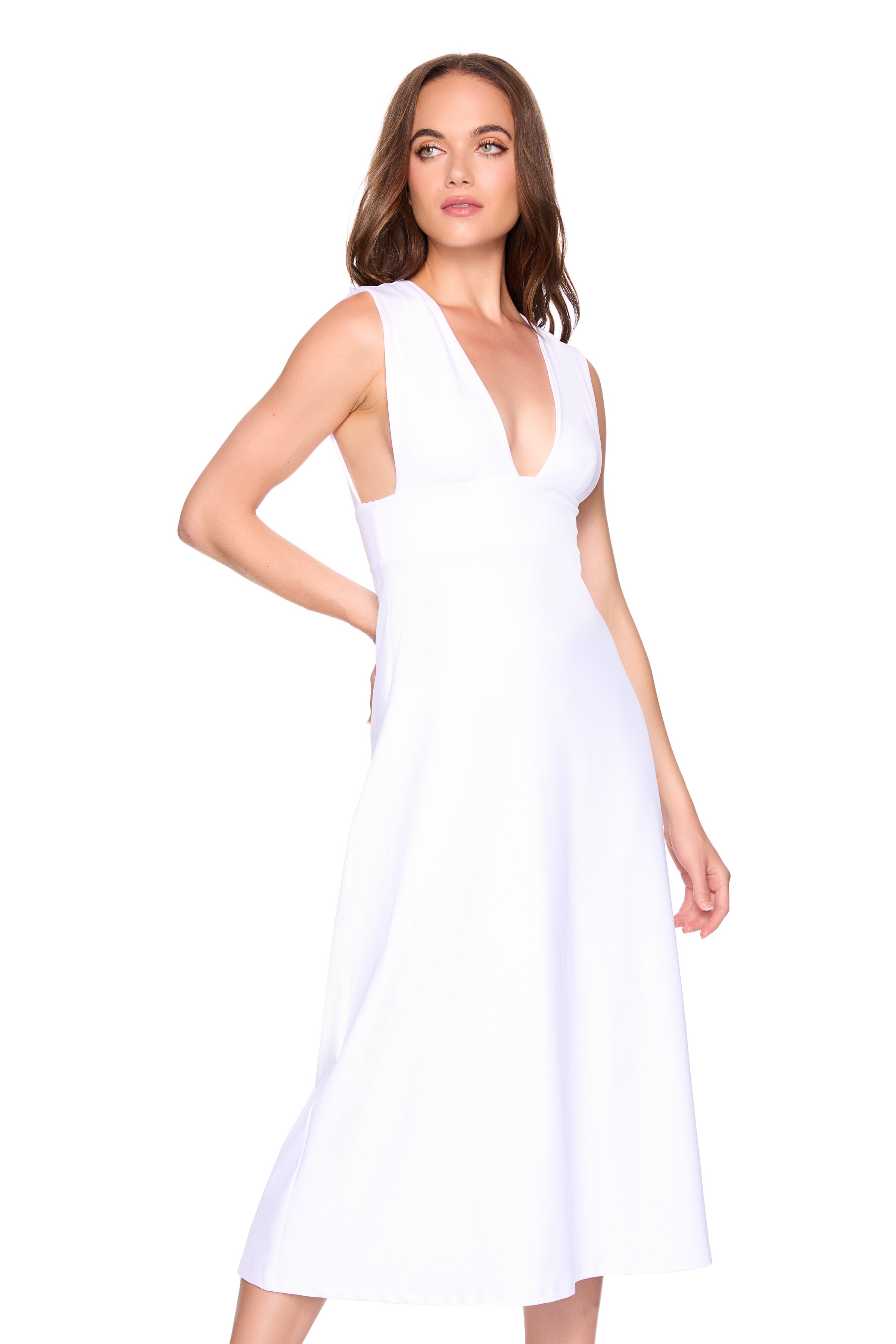 low front flared midi dress