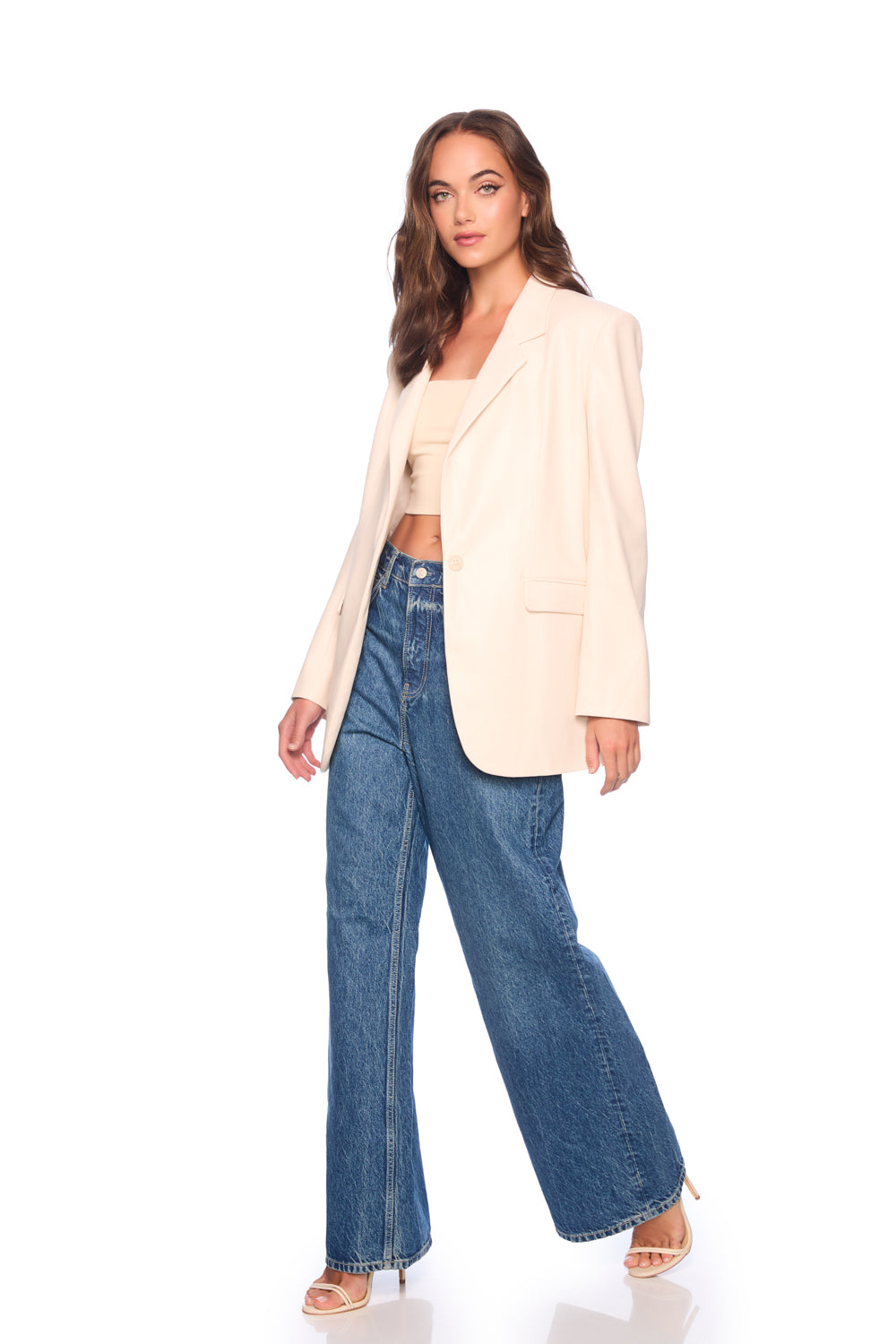 faux leather boyfriend jacket blanched almond