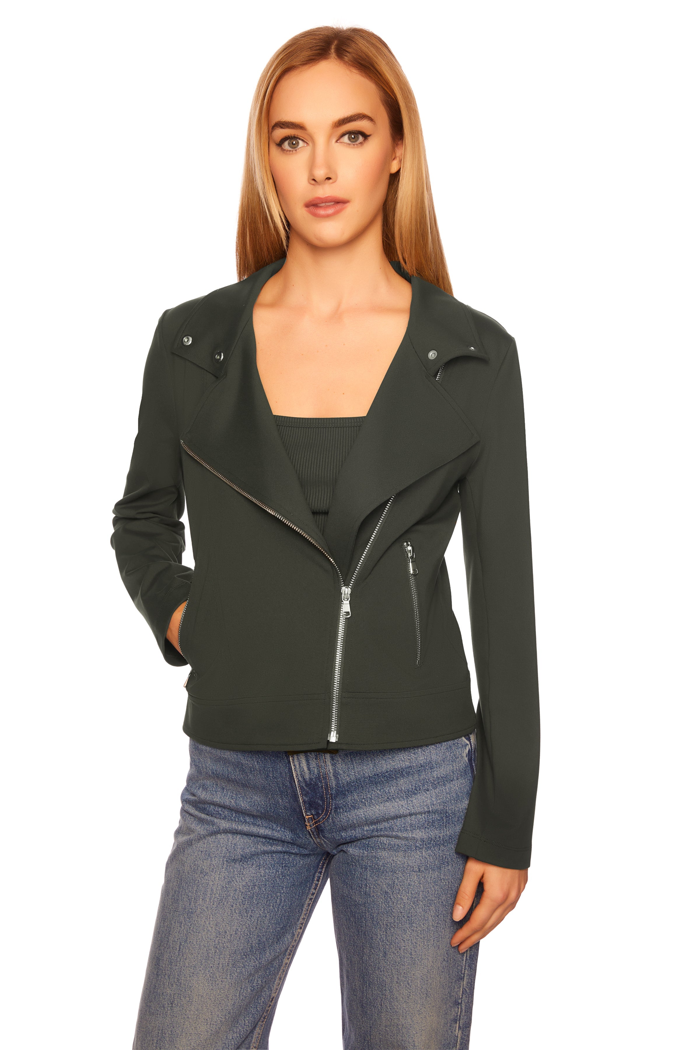 knit moto jacket hunter