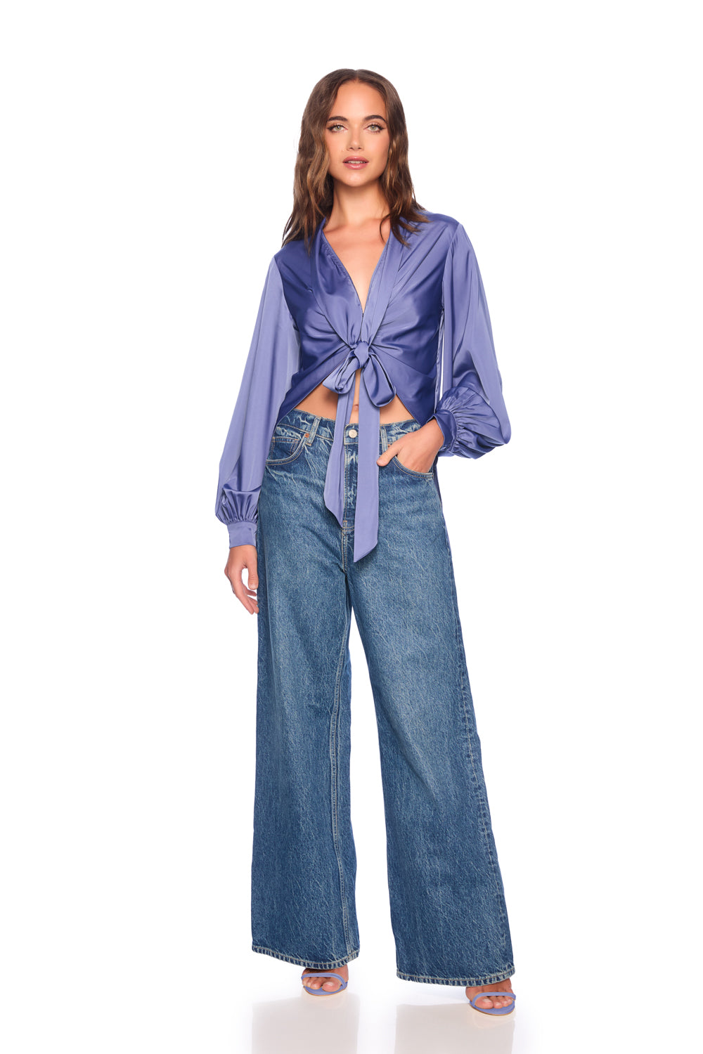 matte satin tie blouse