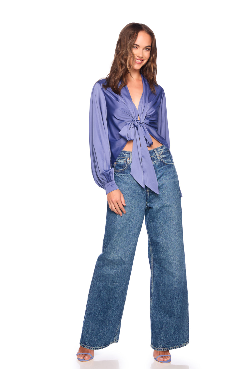 matte satin tie blouse