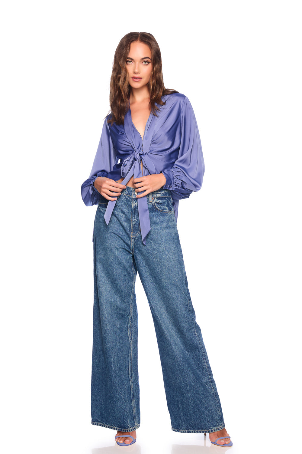 matte satin tie blouse