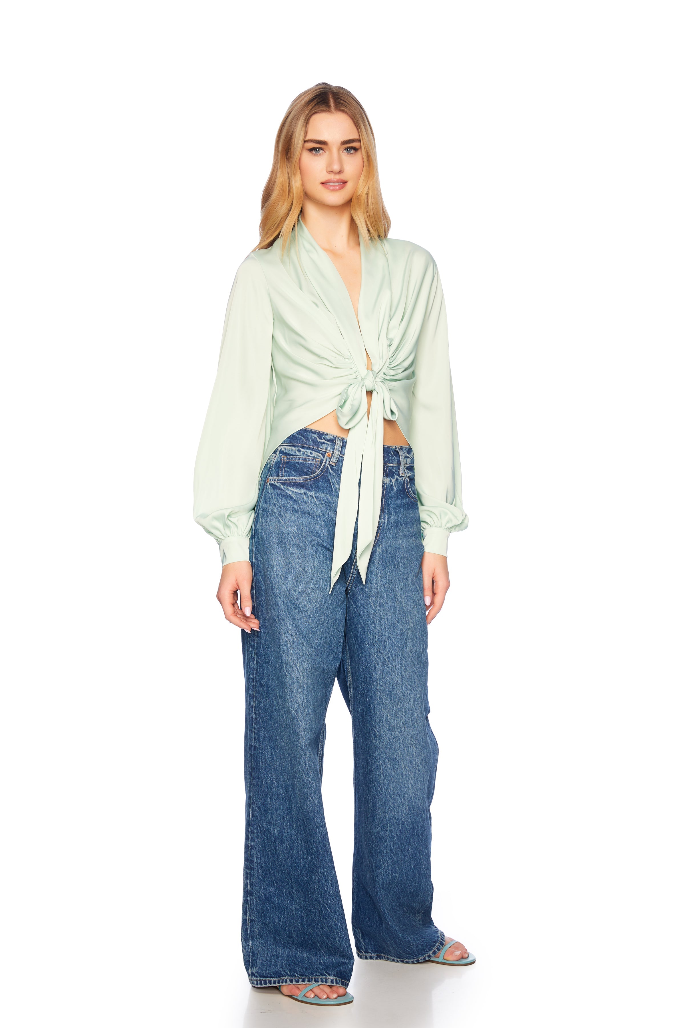 matte satin tie blouse