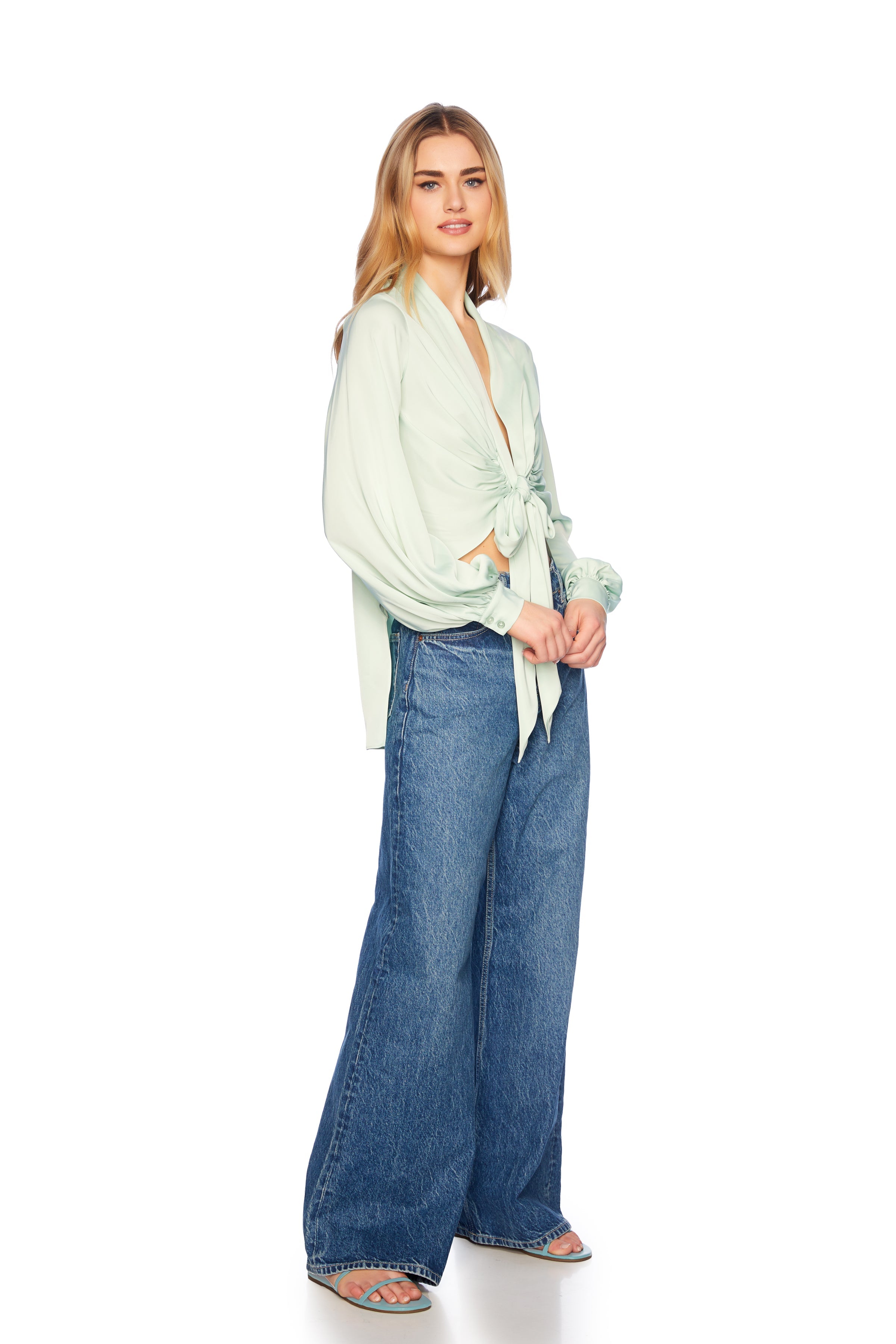 matte satin tie blouse