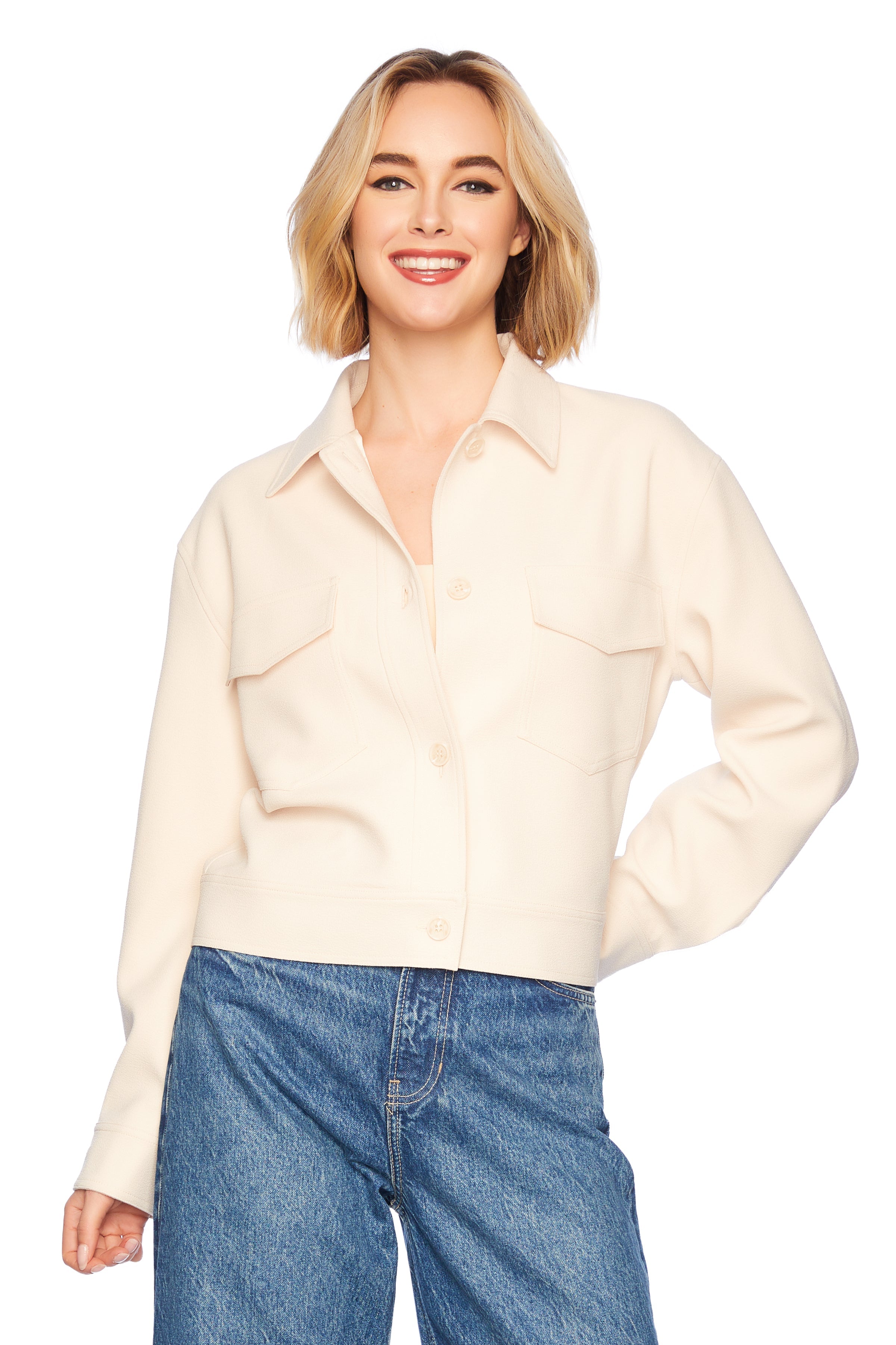 pebble weave oversized cargo jacket belgian creme