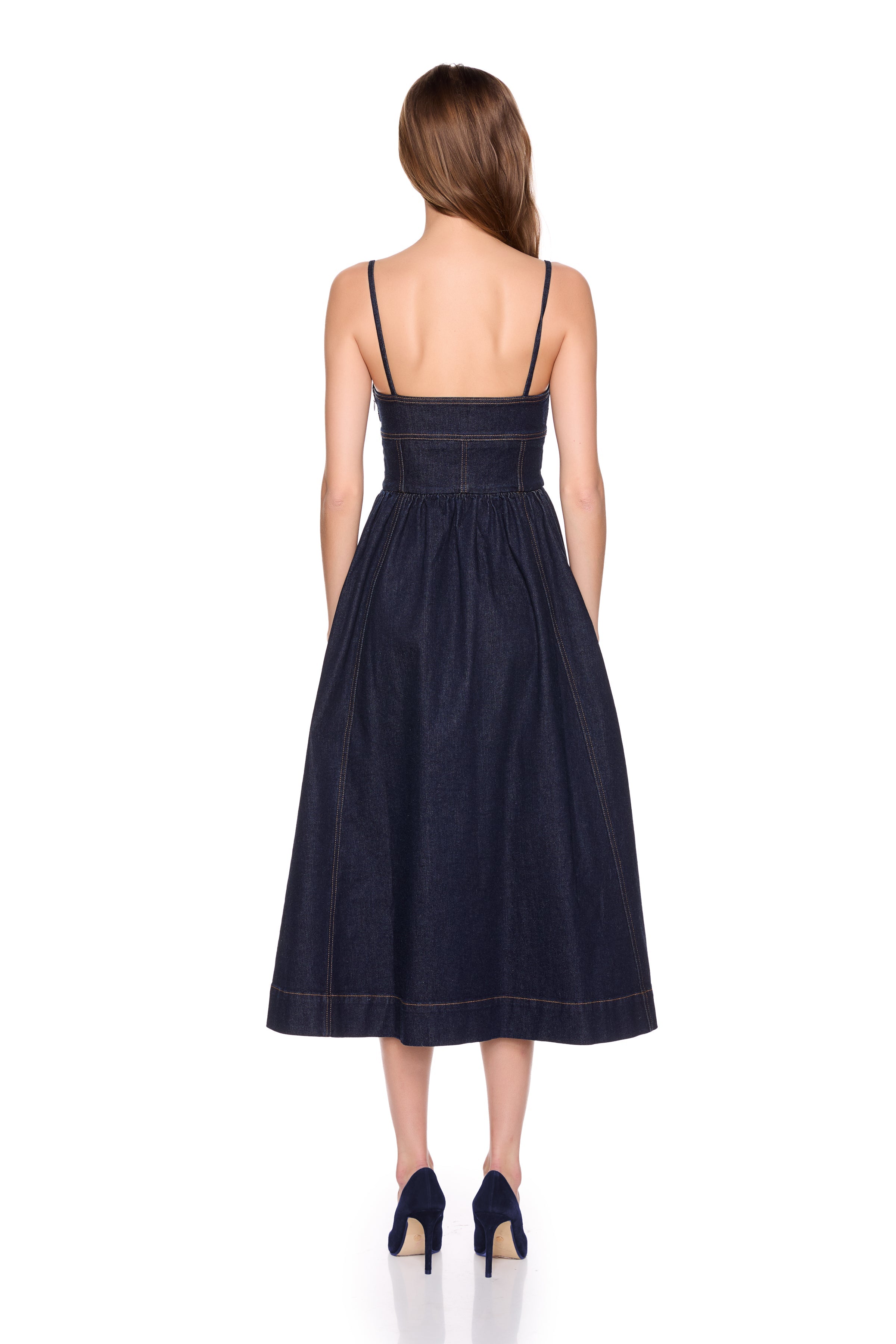 denim corset midi dress