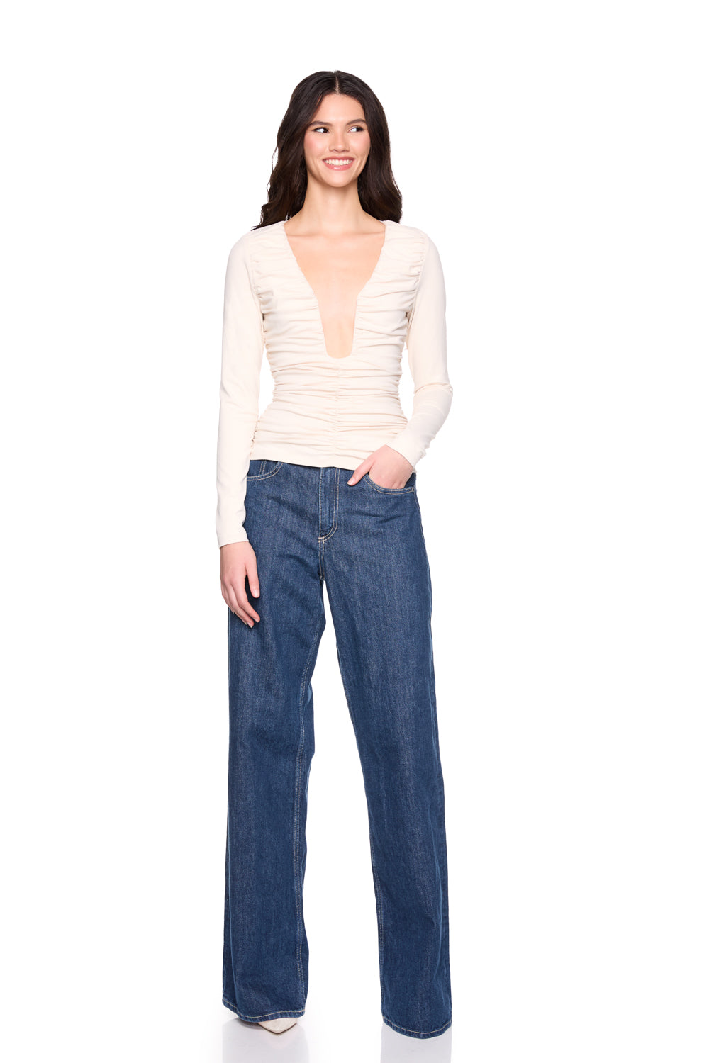 extreme wire gathered longsleeve top