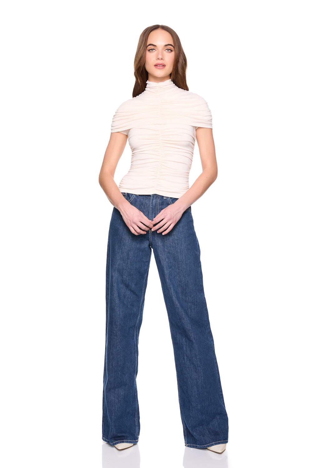 mock neck overlay gathered top