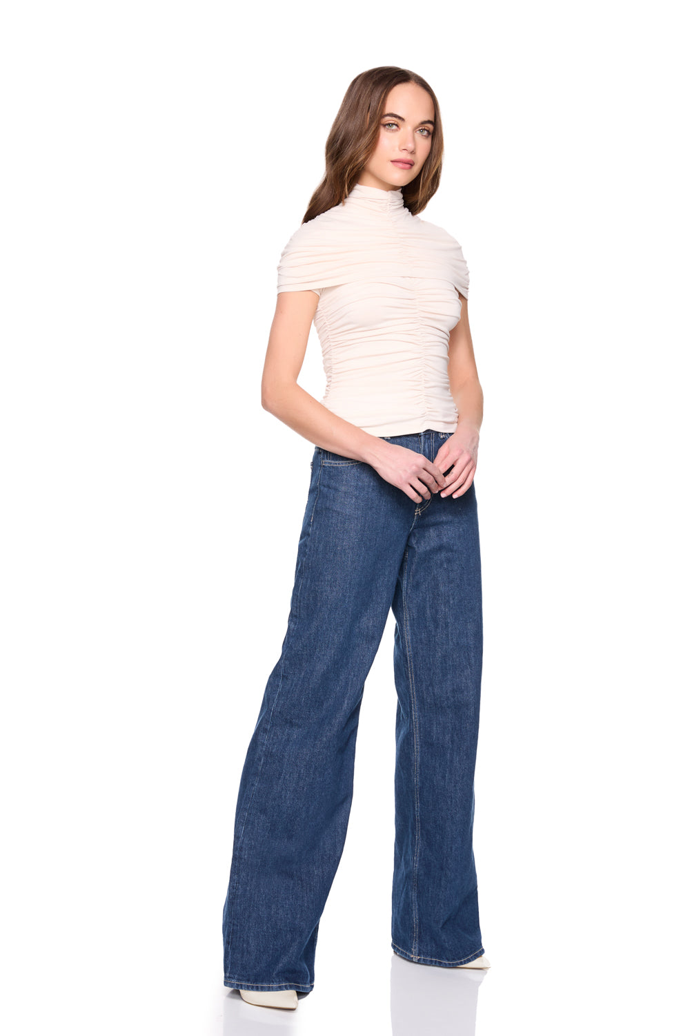 mock neck overlay gathered top