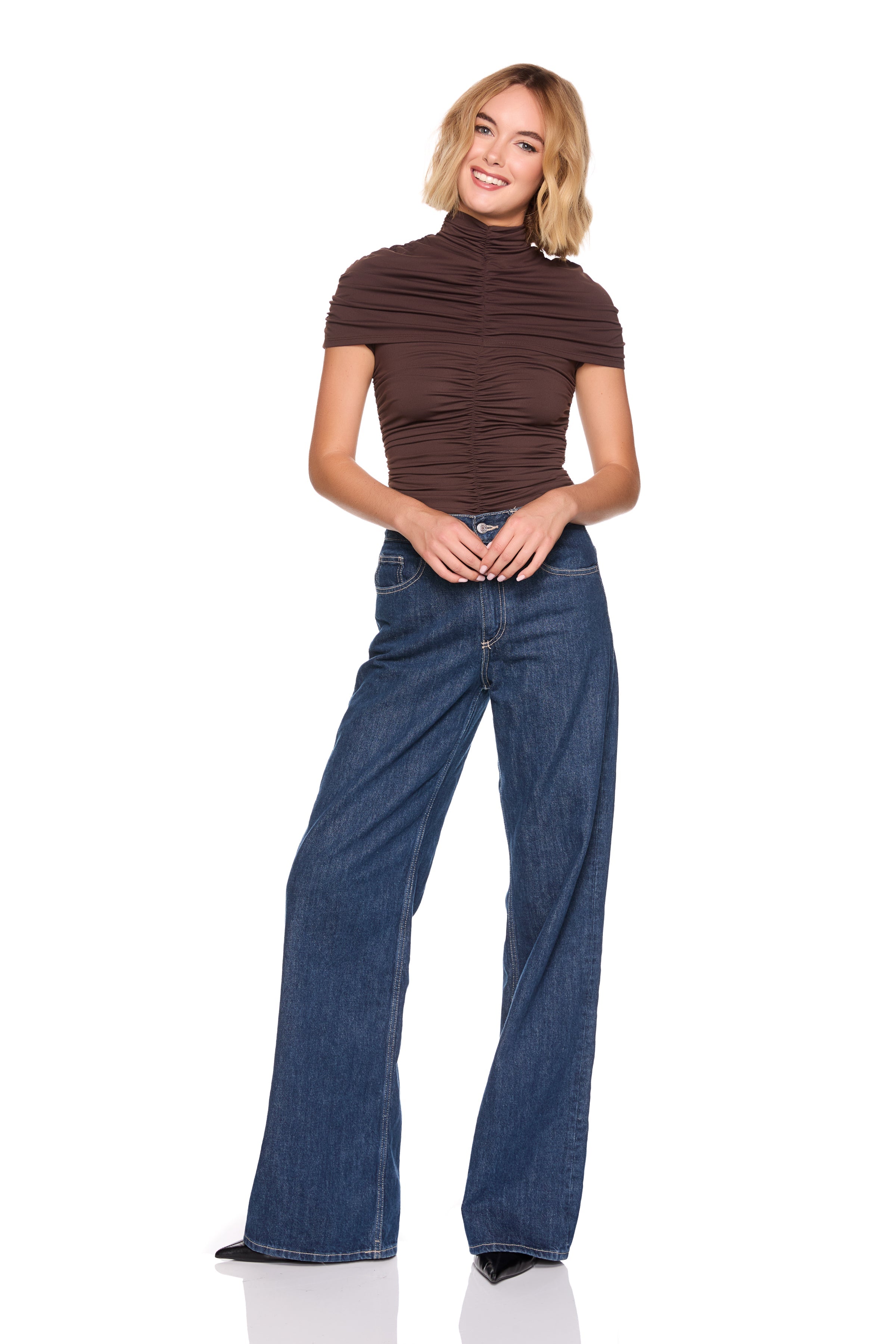 mock neck overlay gathered top