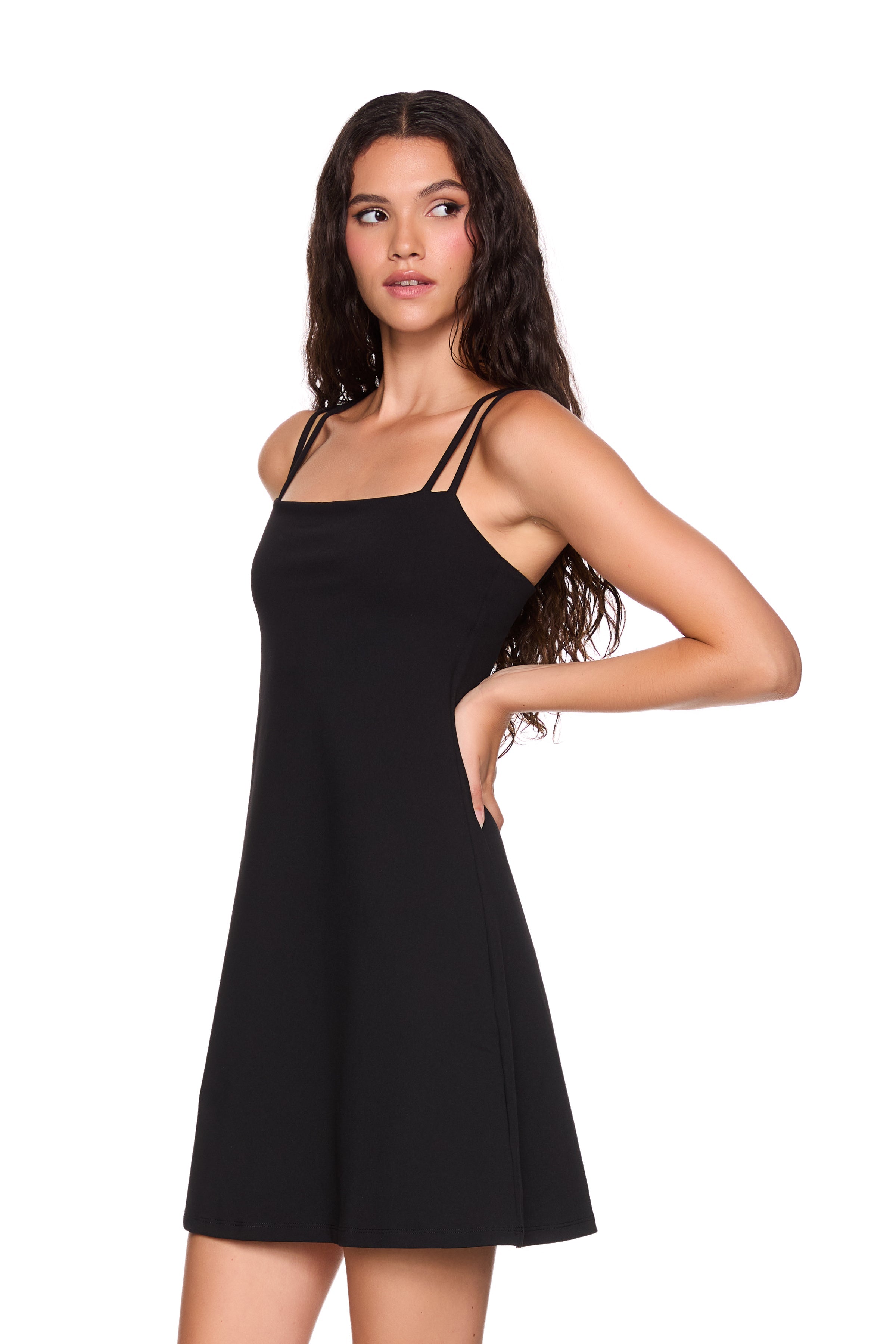 double string flare mini dress