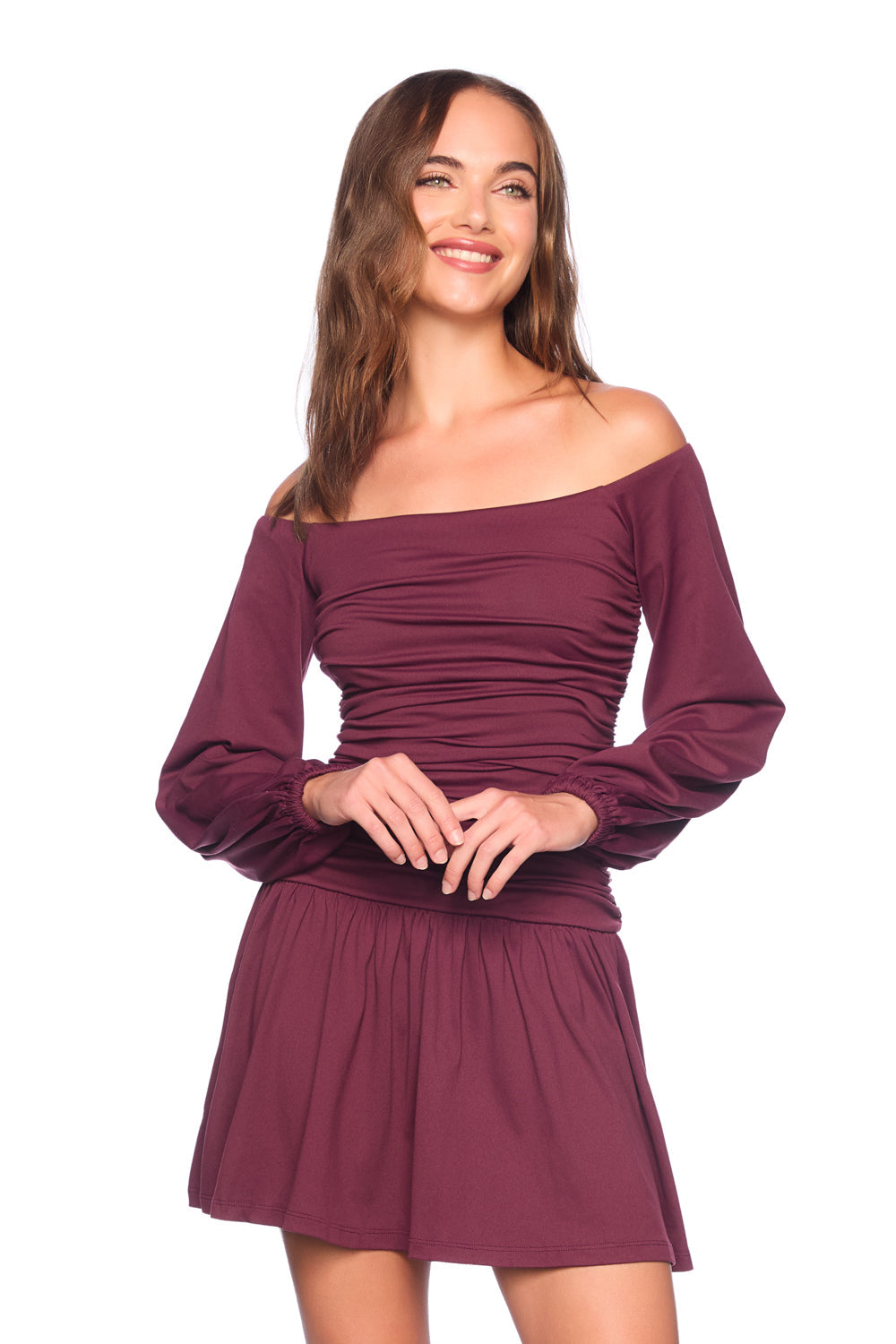 off shoulder poet low waist dress