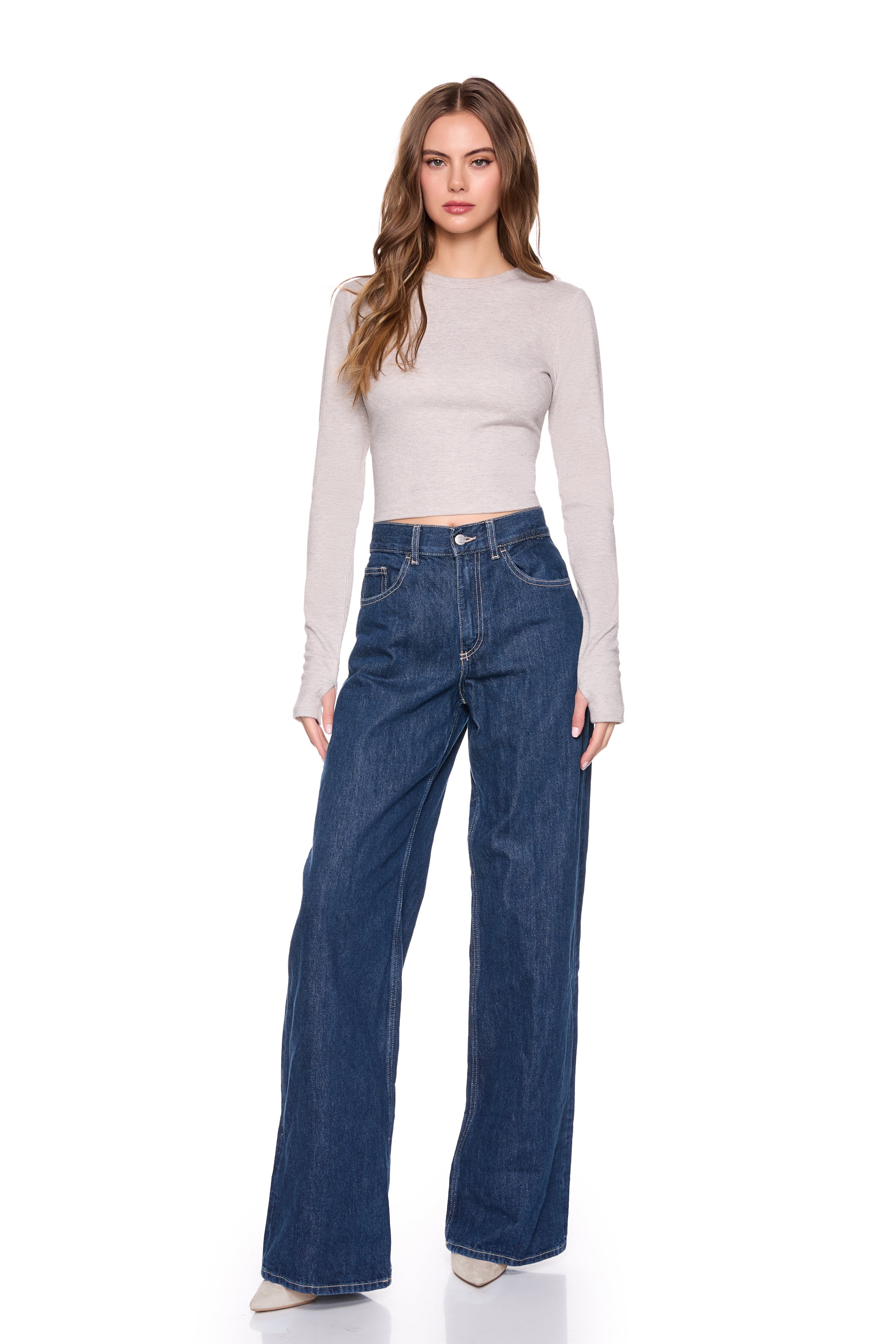 fleece crew long sleeve top