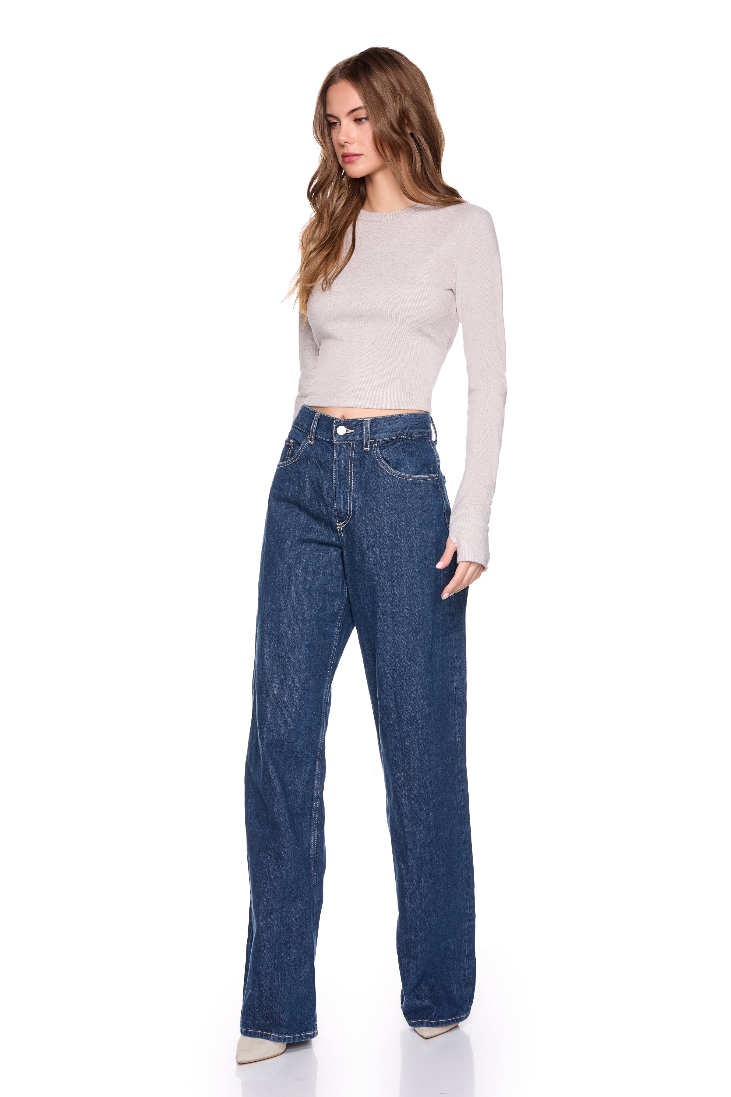 fleece crew long sleeve top