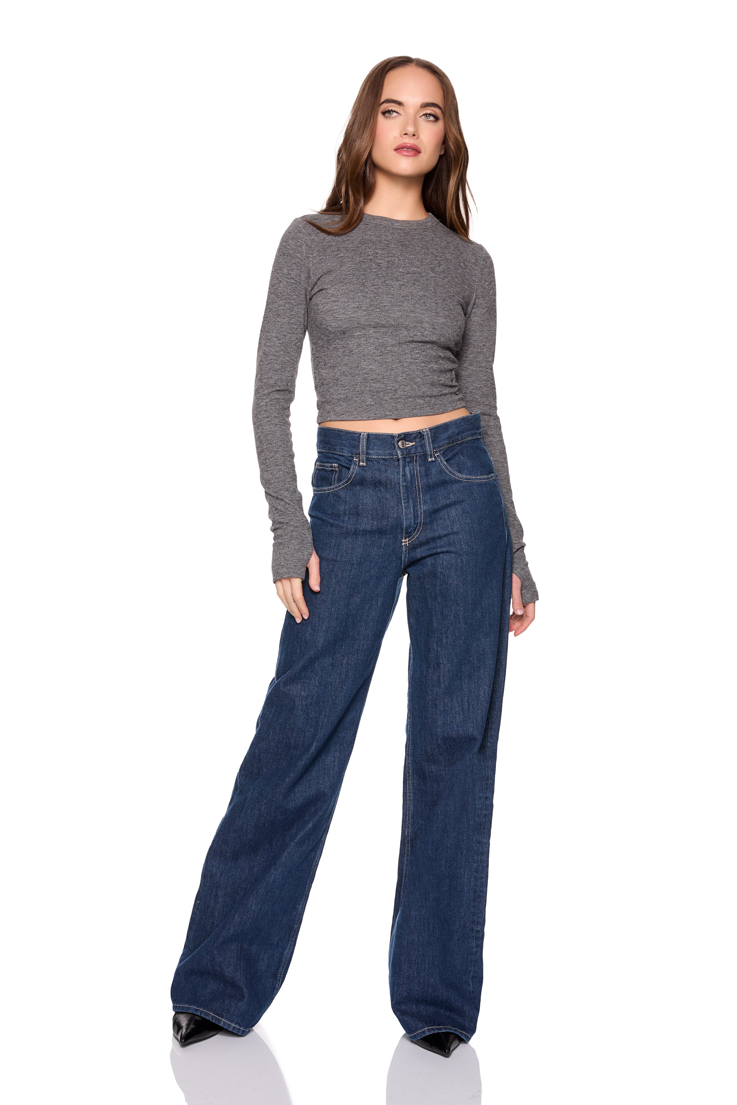 fleece crew long sleeve top