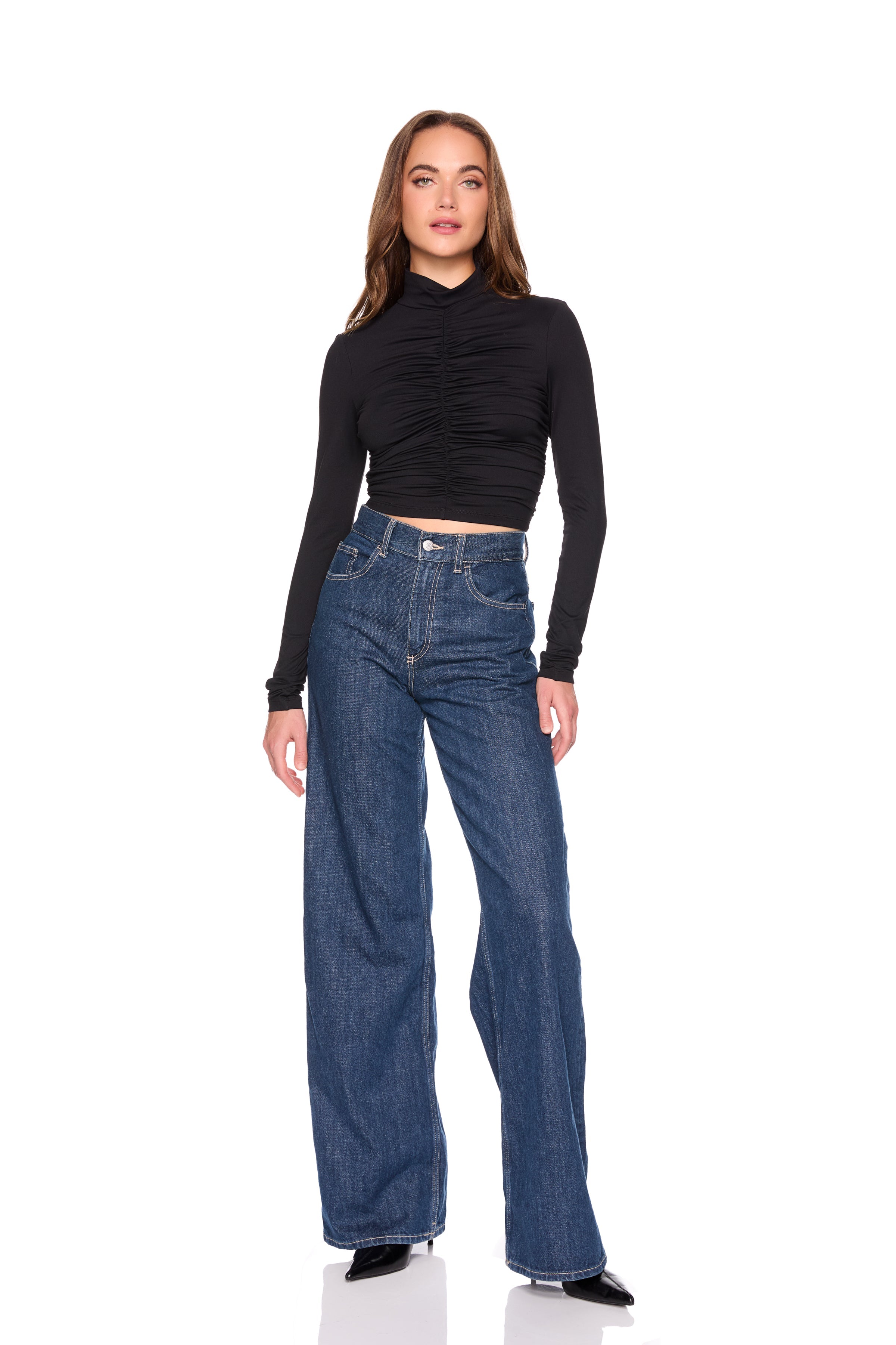 mock neck gathered top