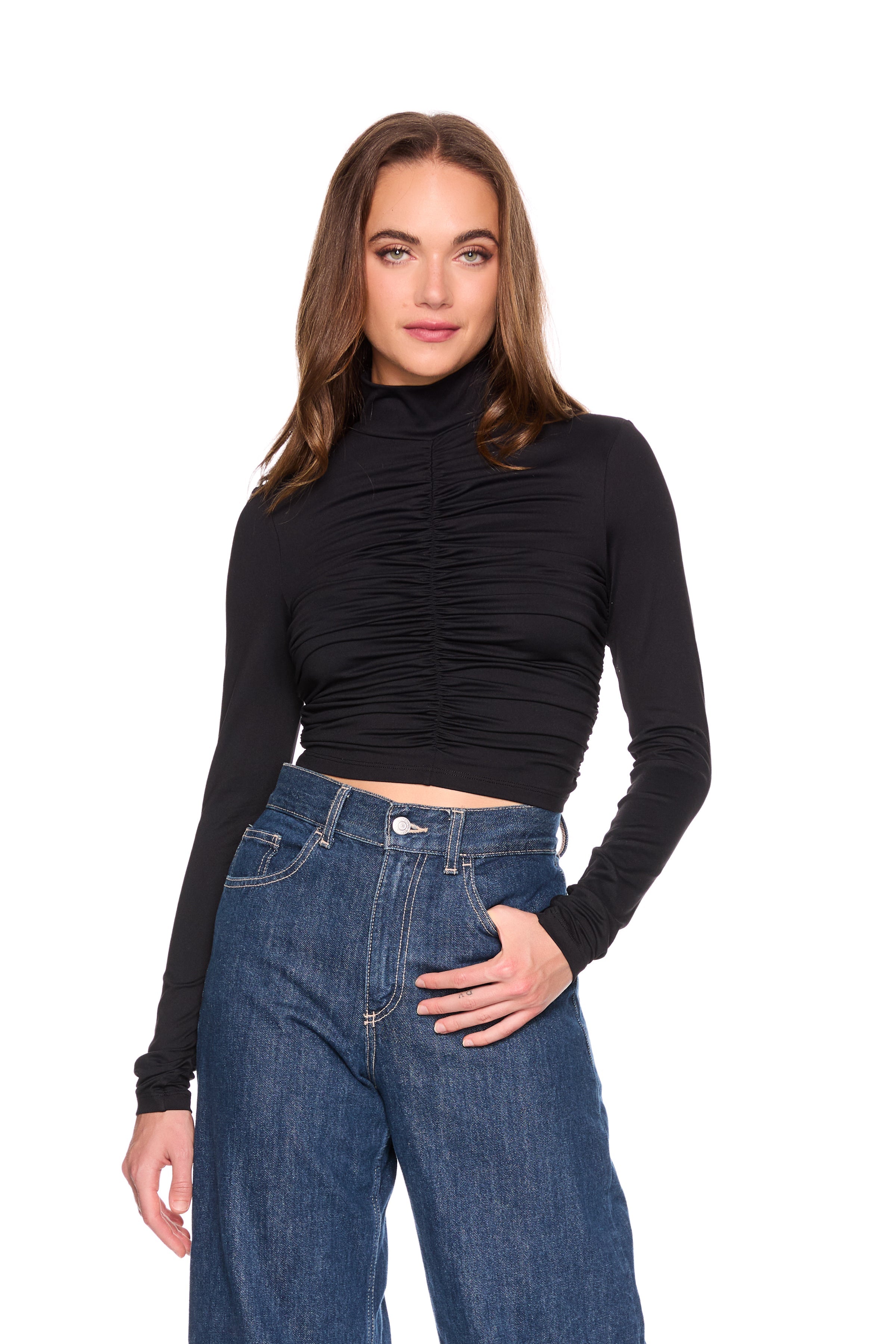 mock neck gathered top