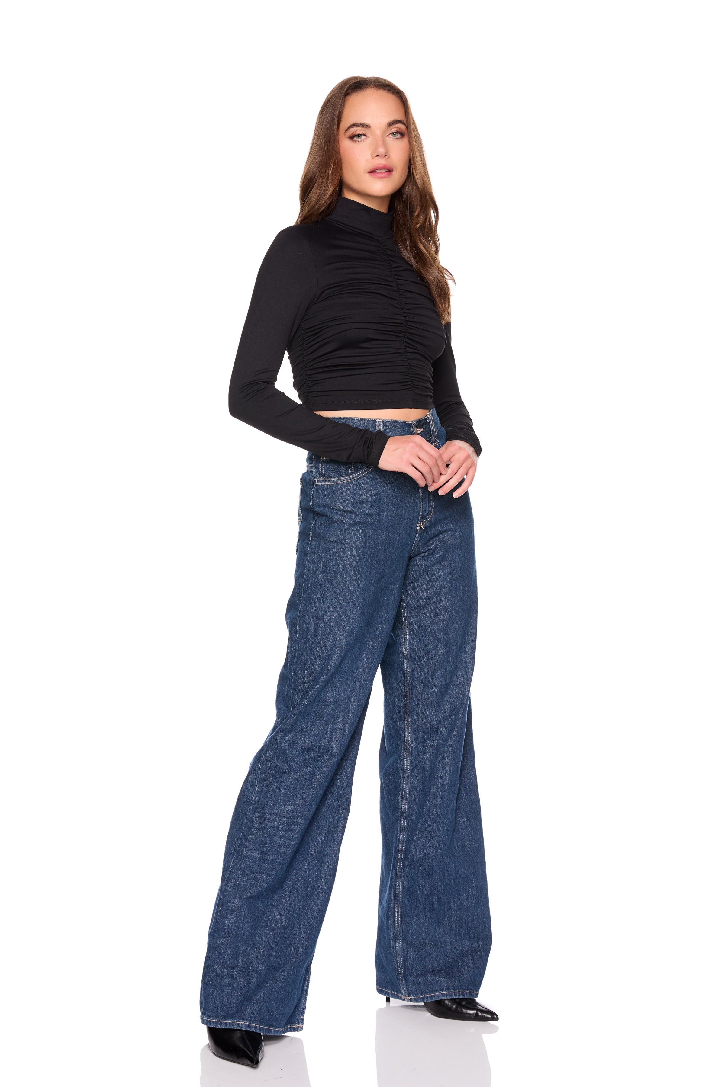 mock neck gathered top