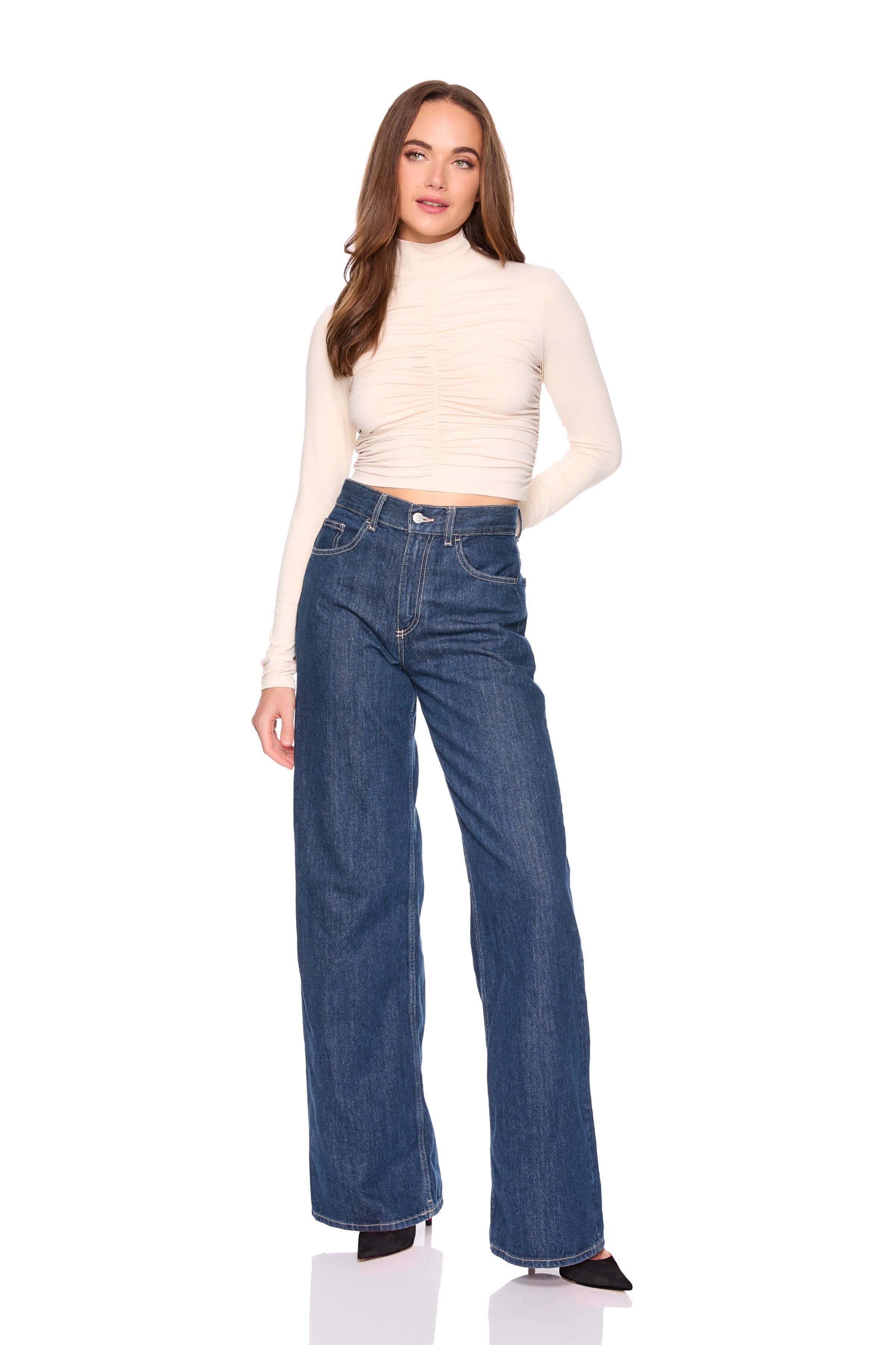 mock neck gathered top