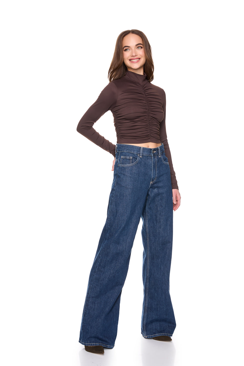 mock neck gathered top